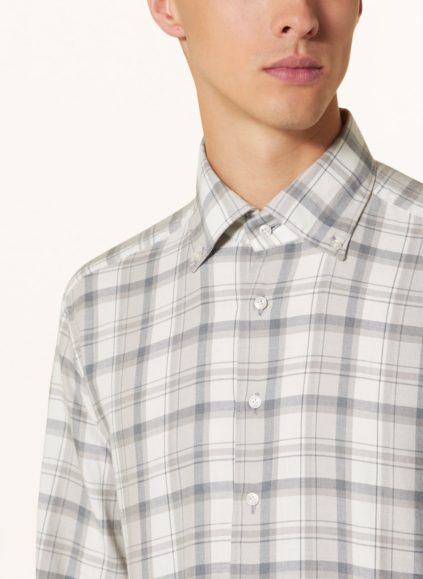 ARTIGIANO Flannel shirt classic fit, Color: WHITE/ LIGHT GRAY/ GRAY (Image 4)