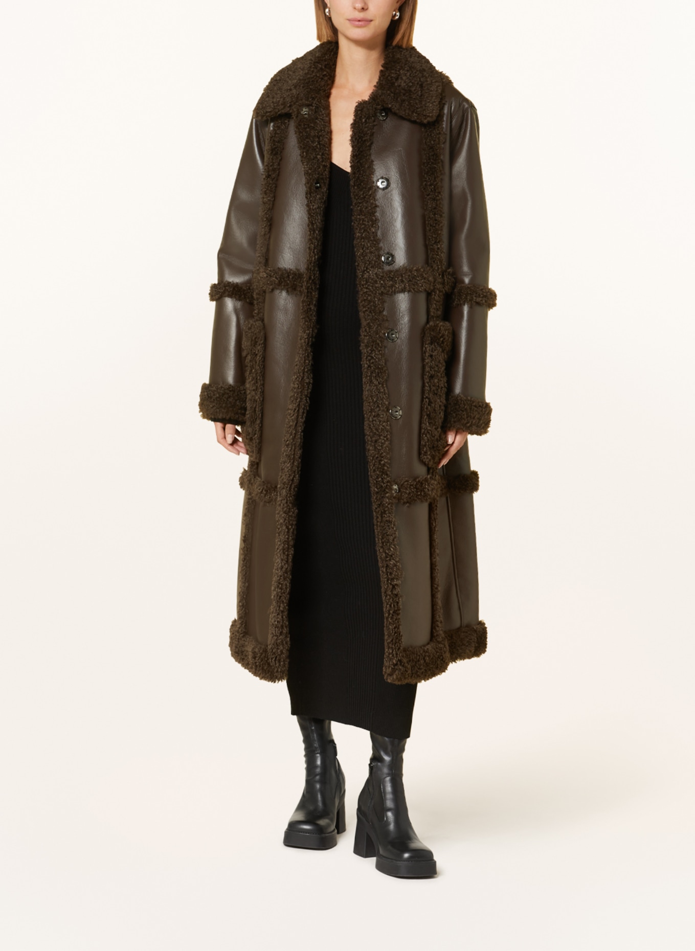 STAND STUDIO Coat PATRICE in leather look, Color: DARK BROWN (Image 2)