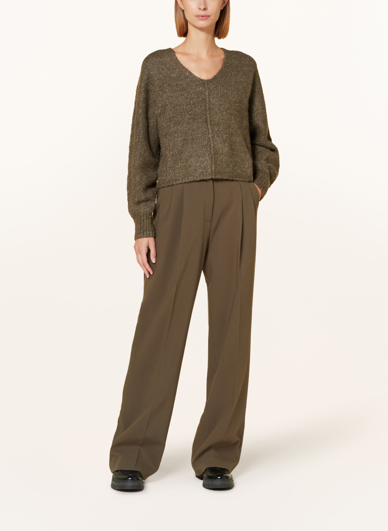 LUISA CERANO Bouclé sweater with glitter thread, Color: KHAKI (Image 2)