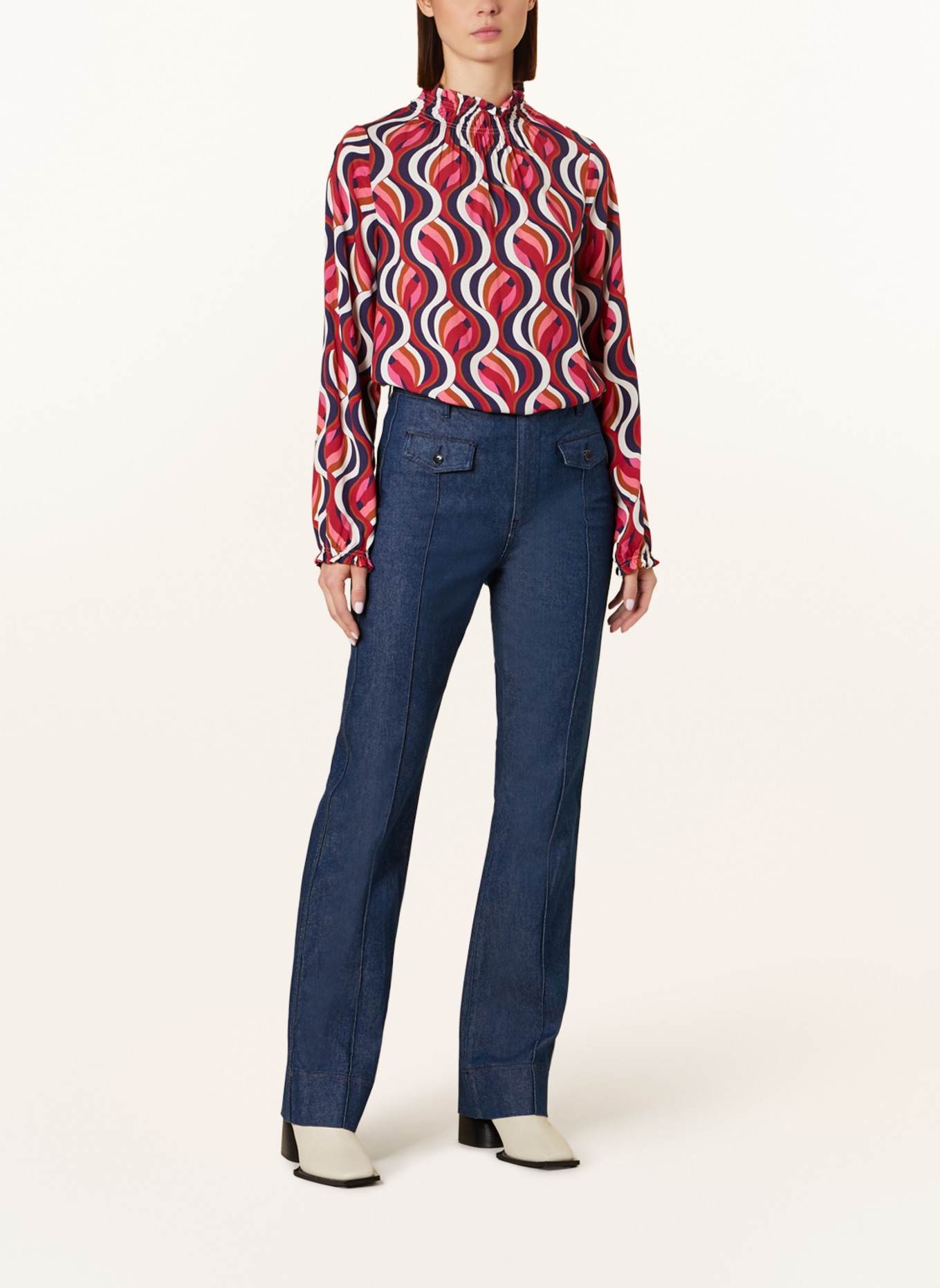 Emily VAN DEN BERGH Shirt blouse, Color: DARK BLUE/ RED/ NEON PINK (Image 2)