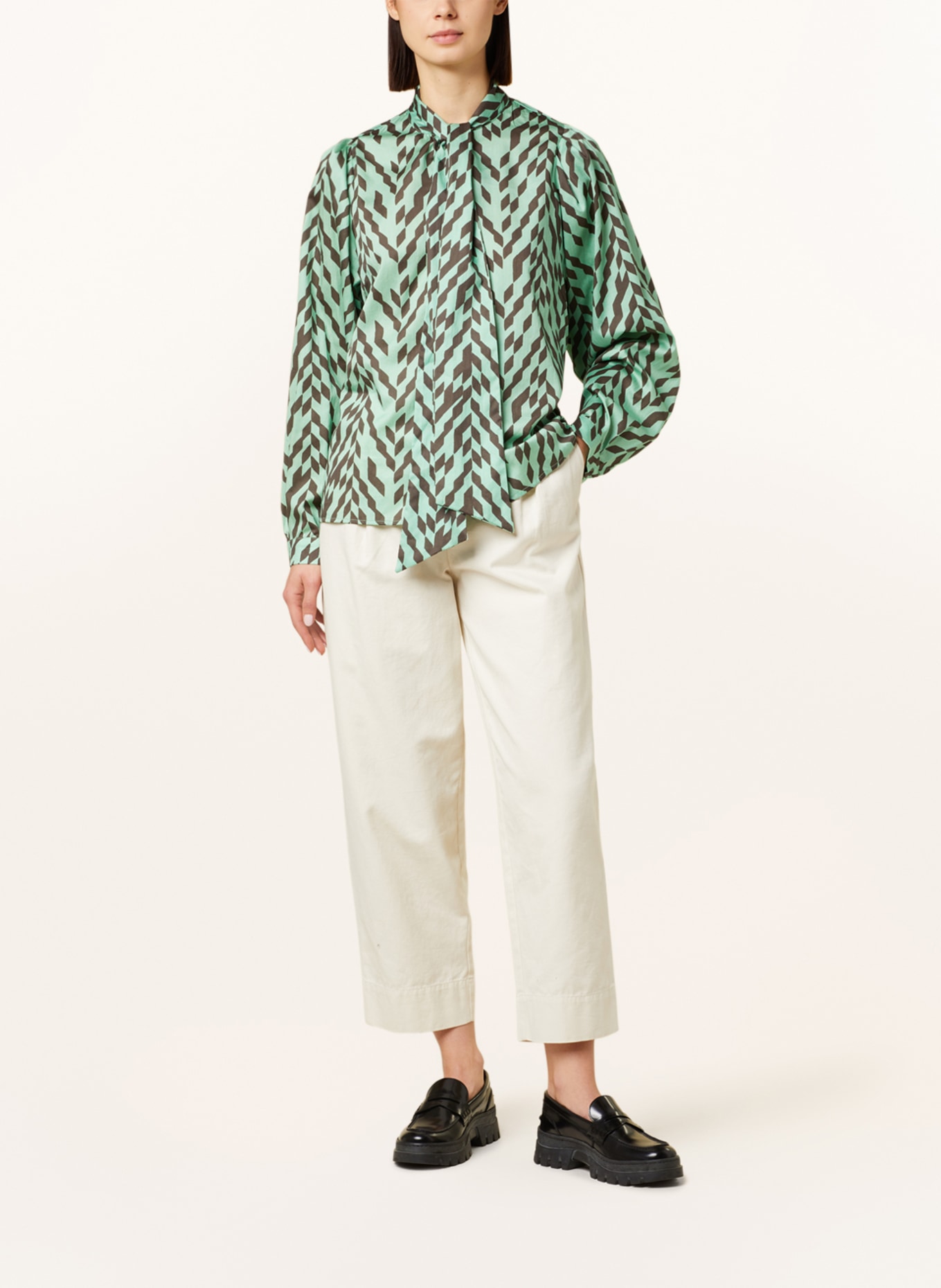 BEAUMONT Bow-tie blouse KIM, Color: LIGHT GREEN/ BROWN (Image 2)