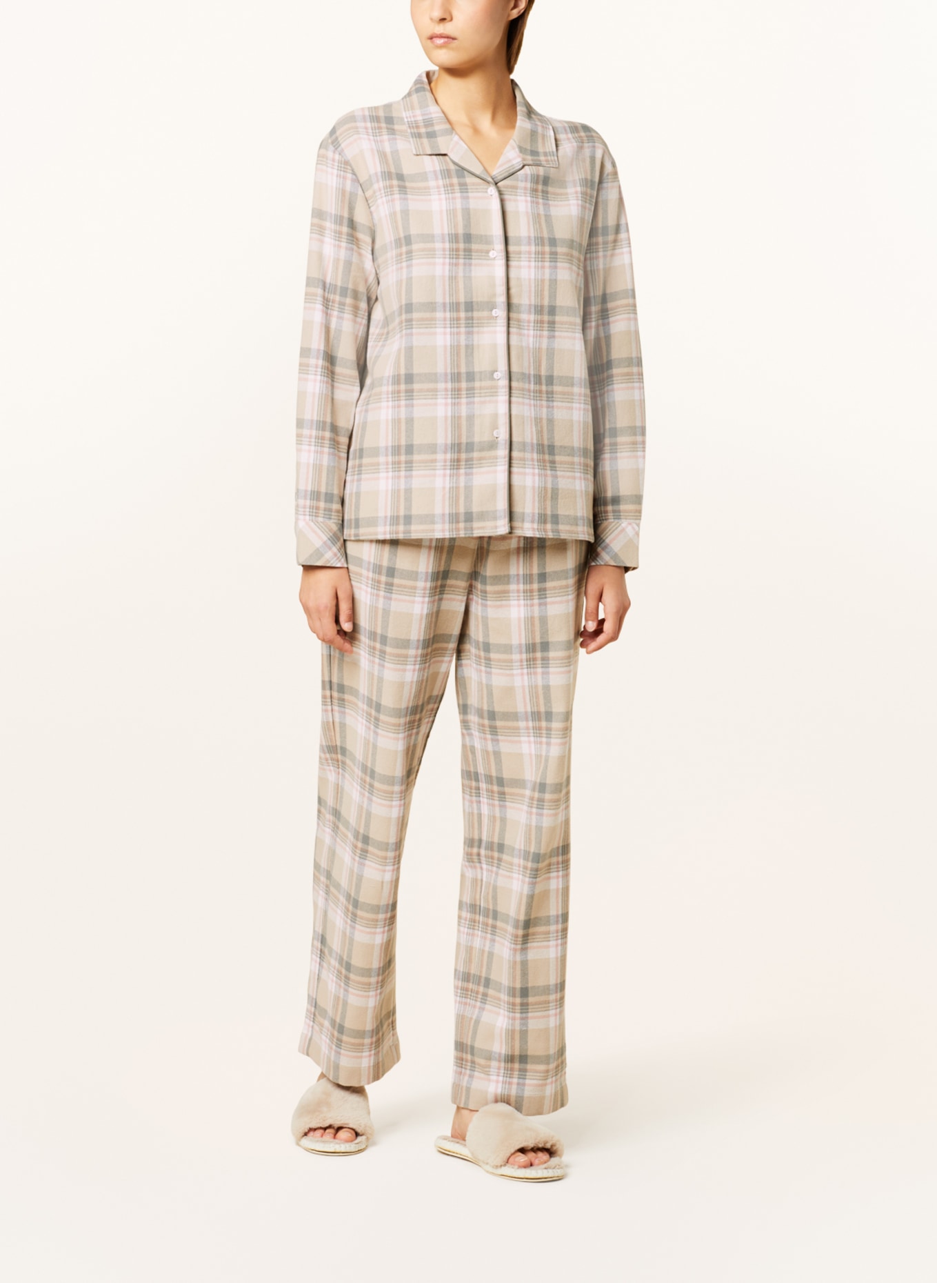 darling harbour Pajama shirt made of flannel, Color: BEIGE/ ECRU/ ROSE (Image 2)