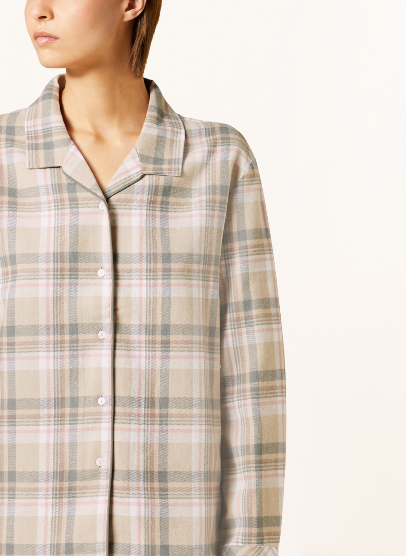 darling harbour Pajama shirt made of flannel, Color: BEIGE/ ECRU/ ROSE (Image 4)