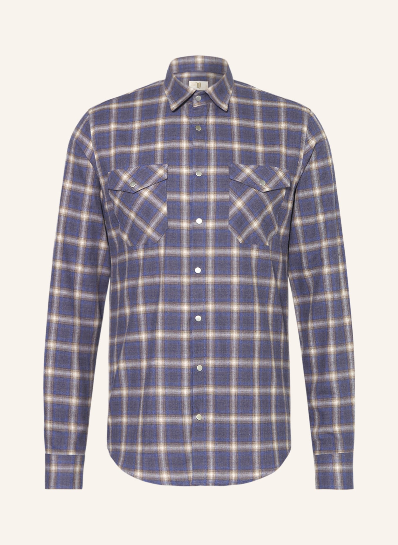 Q1 Manufaktur Flannel shirt slim fit in blue beige cream