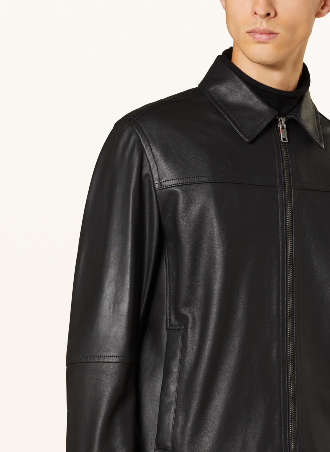 BOSS Leather jacket JOMIR, Color: BLACK (Image 4)