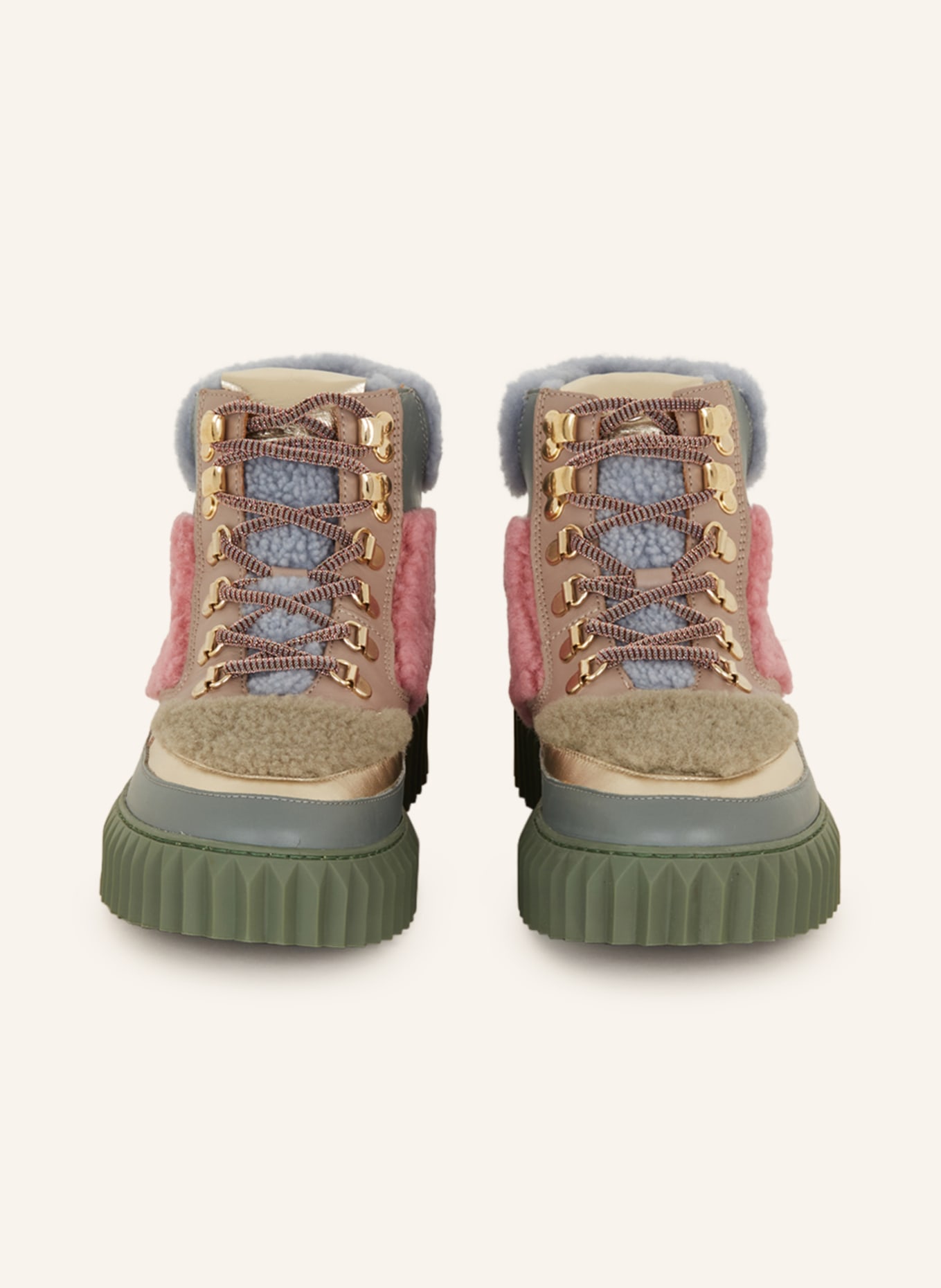 VOILE BLANCHE Lace-up boots EVAHIKE with real fleece, Color: TAUPE/ PINK/ GREEN (Image 3)