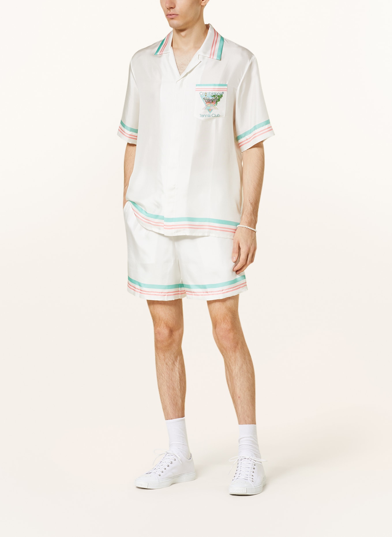 Casablanca Silk shorts, Color: WHITE/ MINT/ SALMON (Image 2)