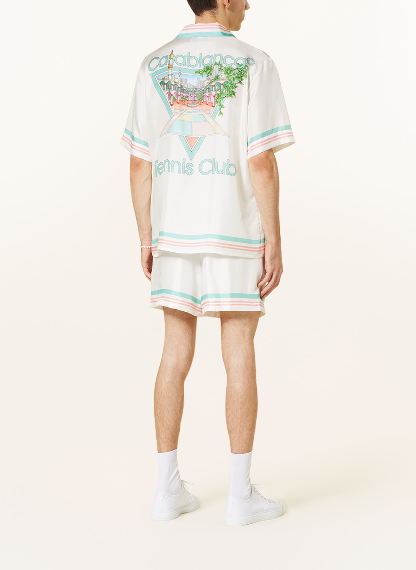 Casablanca Silk shorts, Color: WHITE/ MINT/ SALMON (Image 3)