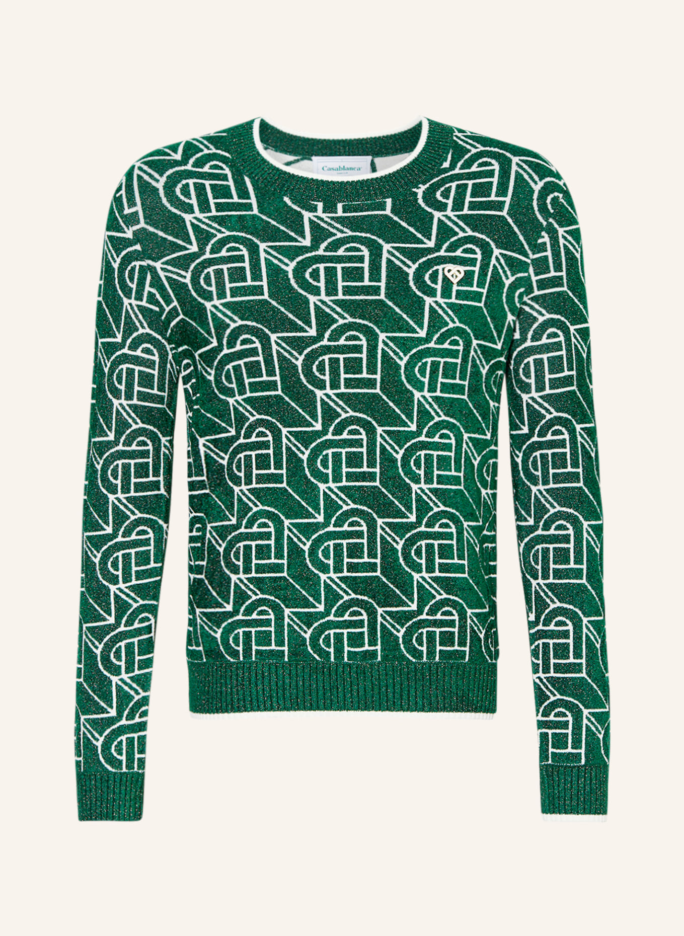 Casablanca Sweater with glitter thread, Color: DARK GREEN/ WHITE (Image 1)