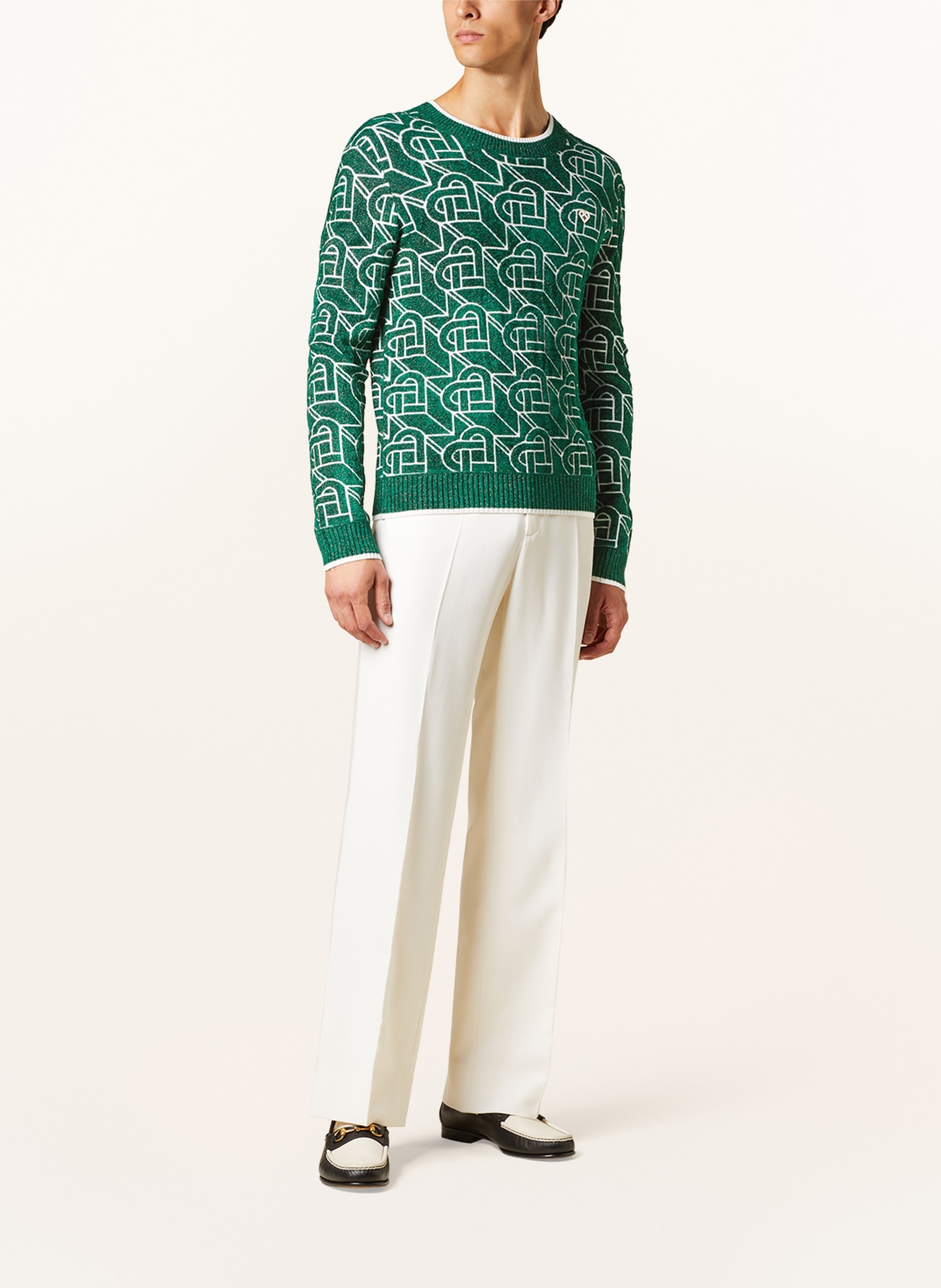 Casablanca Sweter z błyszczącą przędzą, Kolor: CIEMNOZIELONY/ BIAŁY (Obrazek 2)