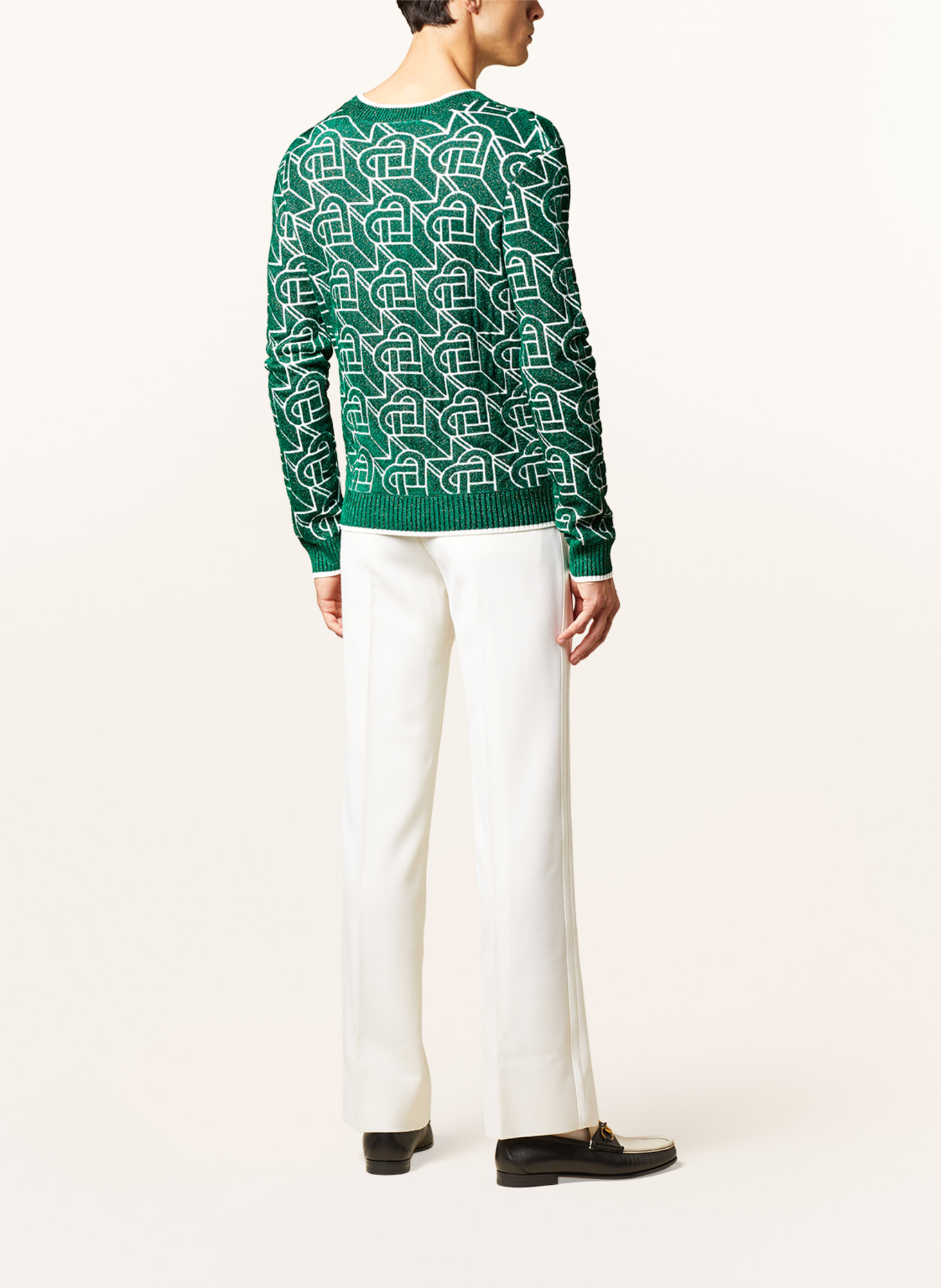 Casablanca Sweater with glitter thread, Color: DARK GREEN/ WHITE (Image 3)