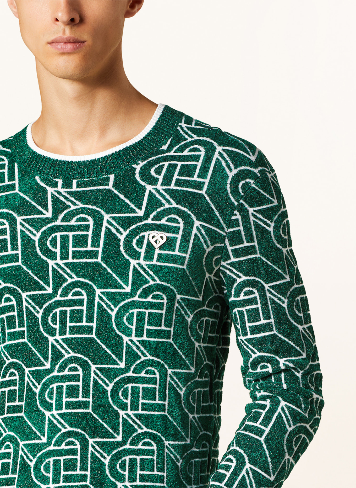 Casablanca Sweater with glitter thread, Color: DARK GREEN/ WHITE (Image 4)