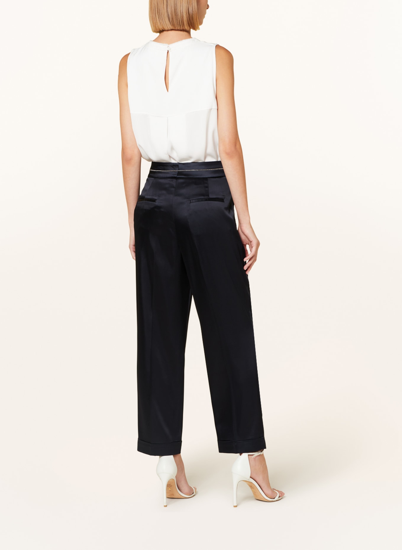 PESERICO Wide leg trousers in satin, Color: DARK BLUE (Image 3)