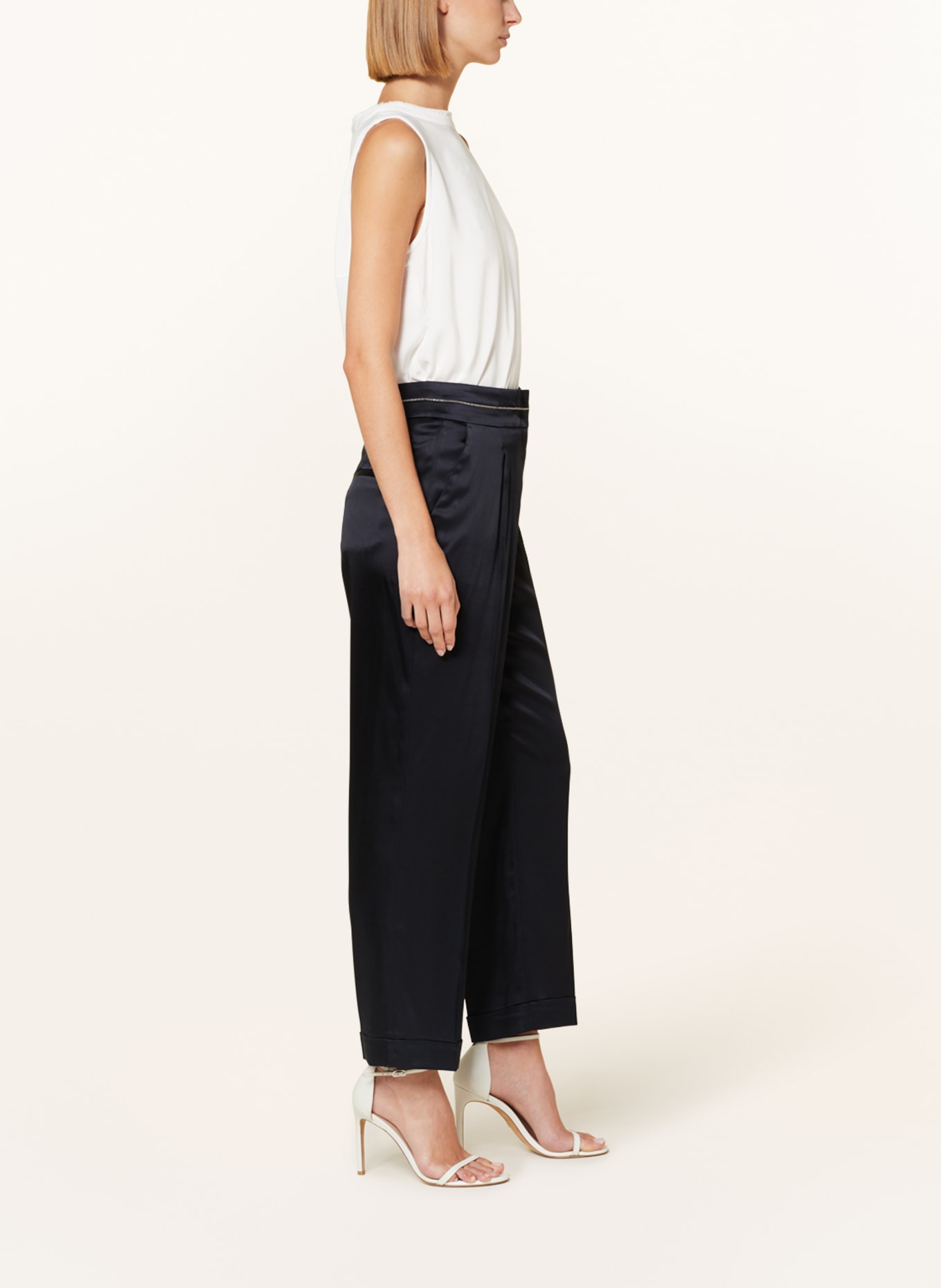 PESERICO Wide leg trousers in satin, Color: DARK BLUE (Image 4)