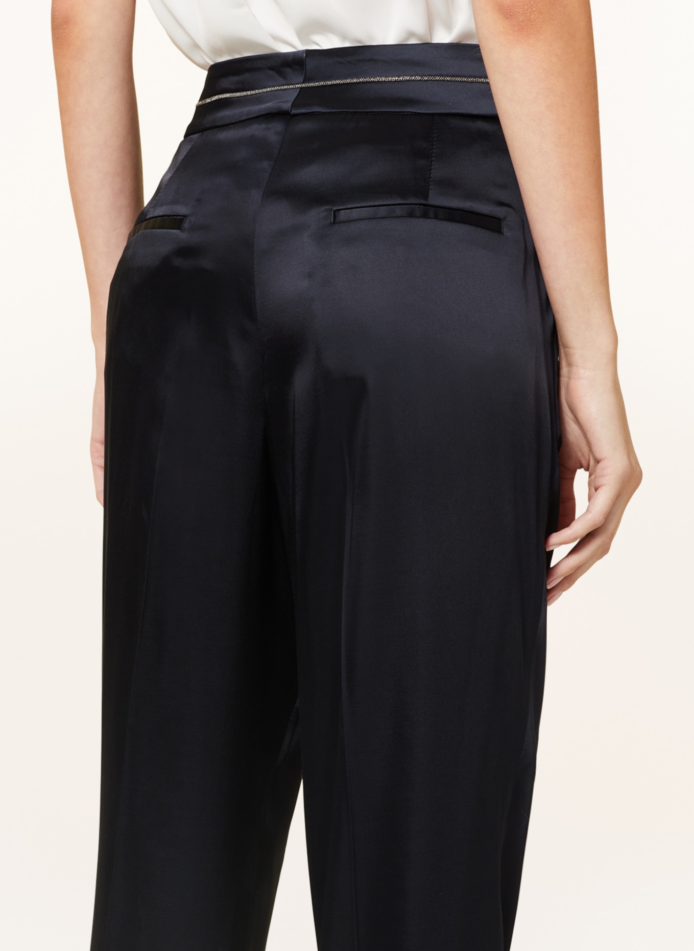 PESERICO Wide leg trousers in satin, Color: DARK BLUE (Image 5)