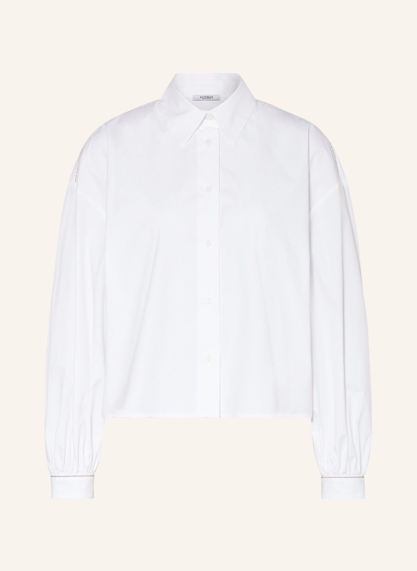 PESERICO Cropped shirt blouse with decorative beads, Color: WHITE (Image 1)