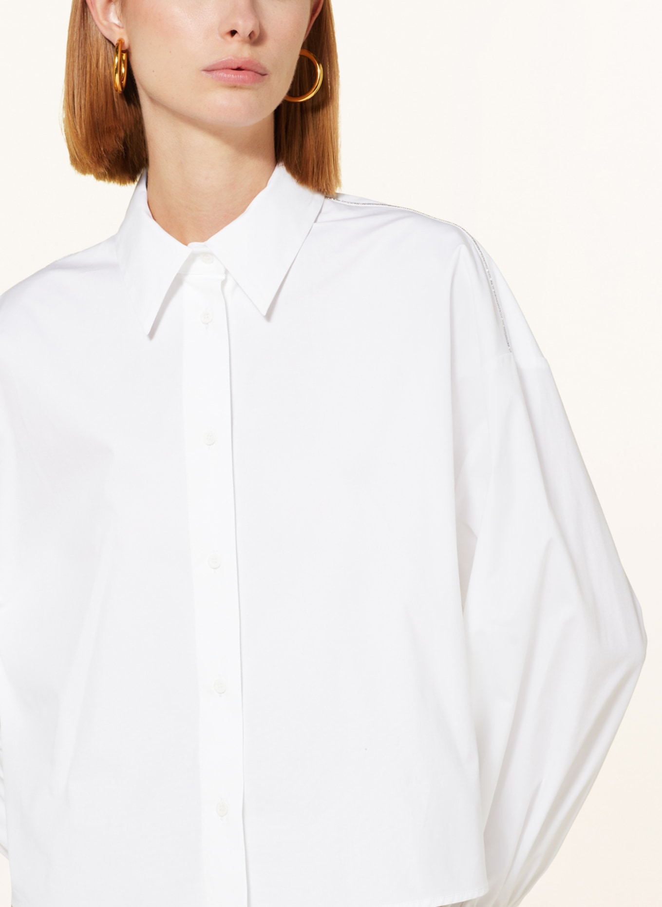 PESERICO Cropped shirt blouse with decorative beads, Color: WHITE (Image 4)