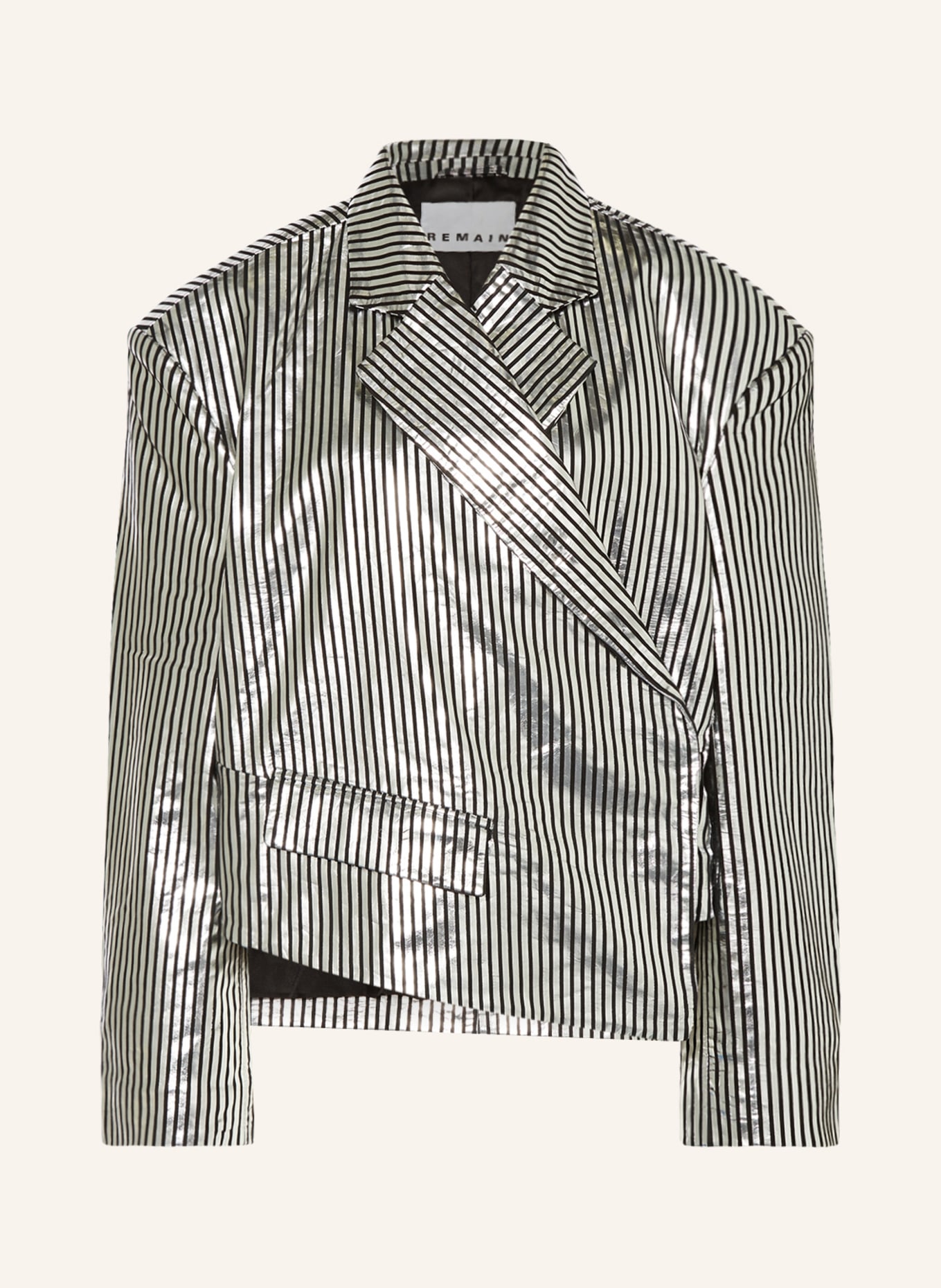 REMAIN Leather blazer, Color: BLACK/ SILVER (Image 1)