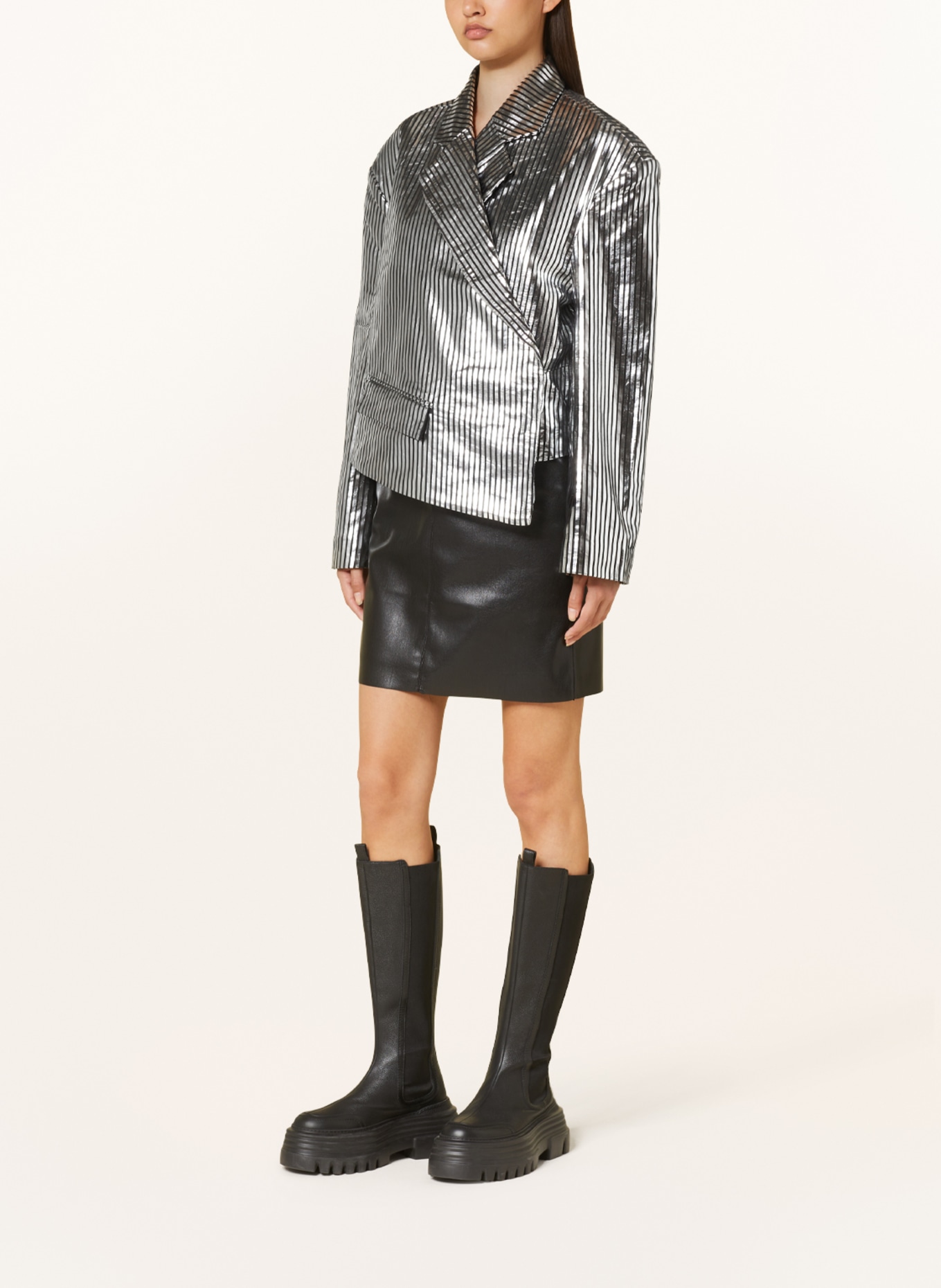 REMAIN Leather blazer, Color: BLACK/ SILVER (Image 2)