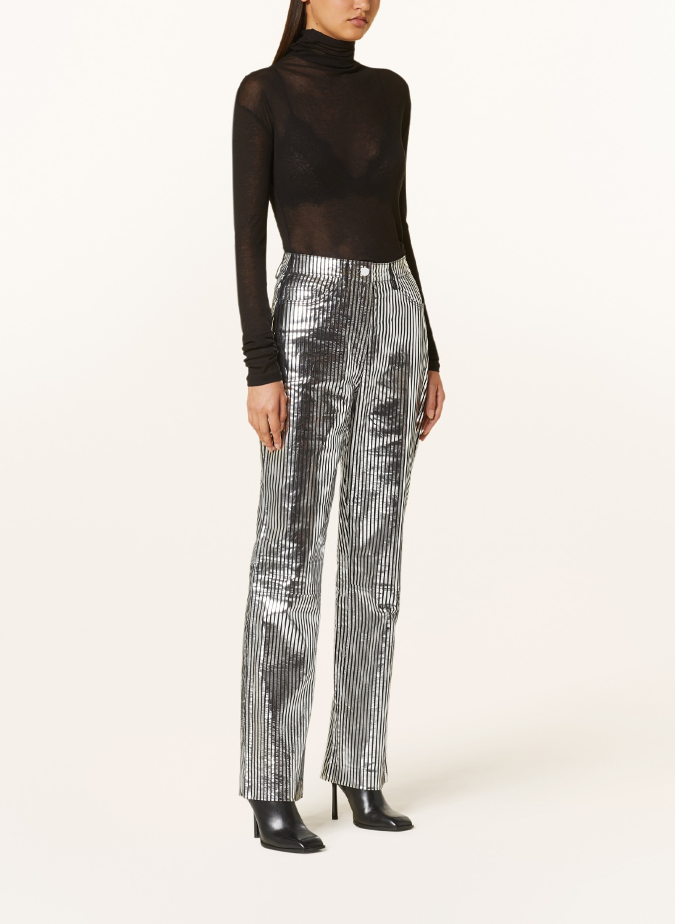REMAIN Leather trousers, Color: BLACK/ SILVER (Image 2)