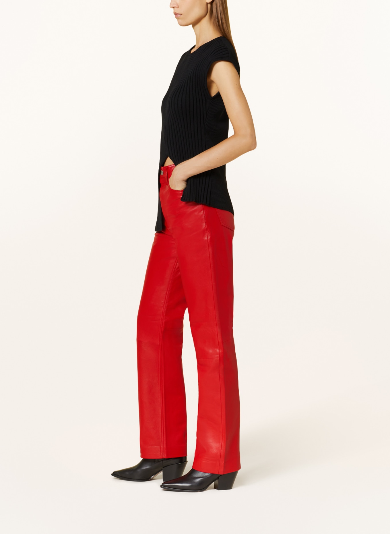 REMAIN Leather trousers, Color: RED (Image 4)