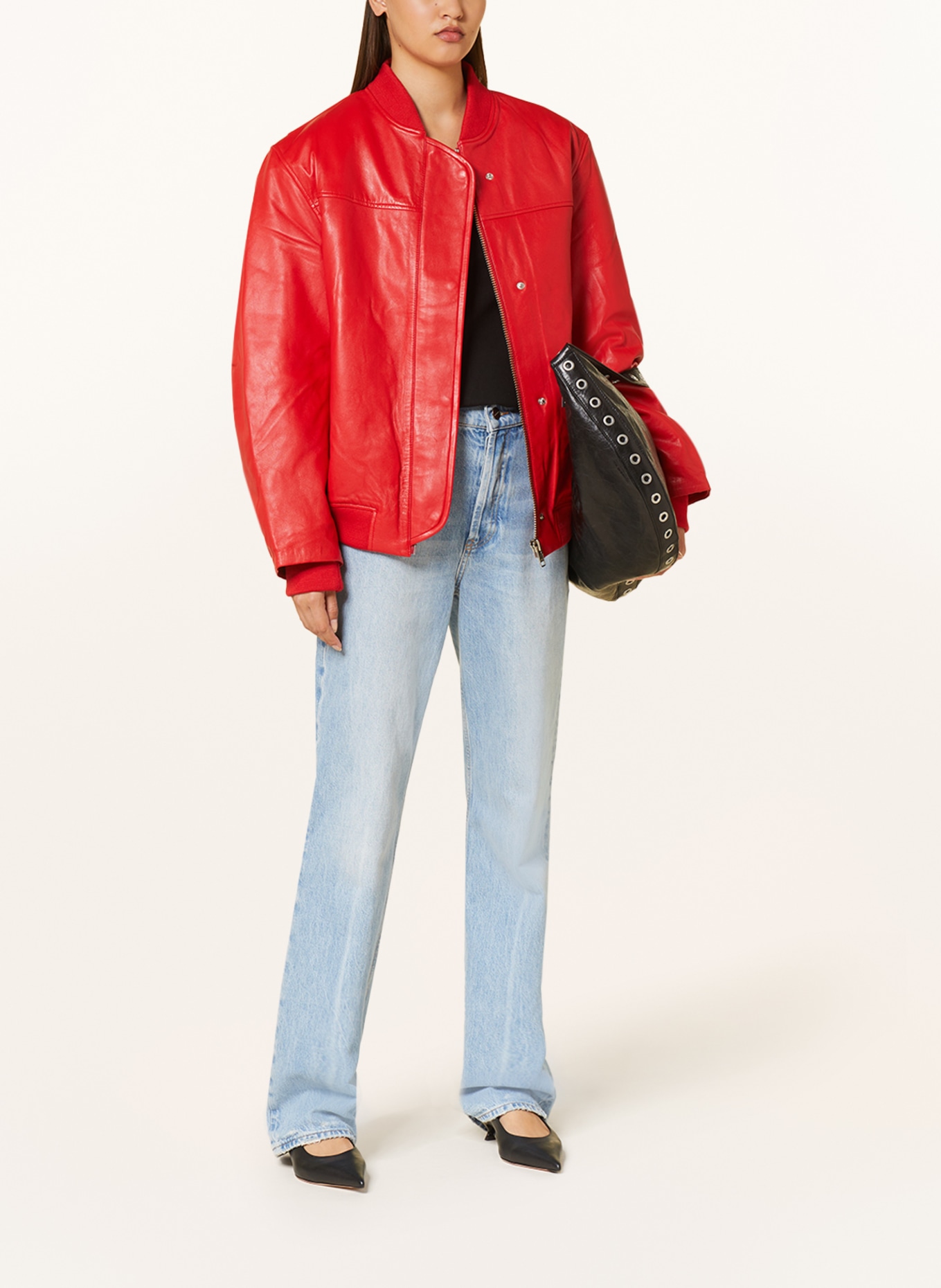 REMAIN Leather bomber jacket, Color: RED (Image 2)