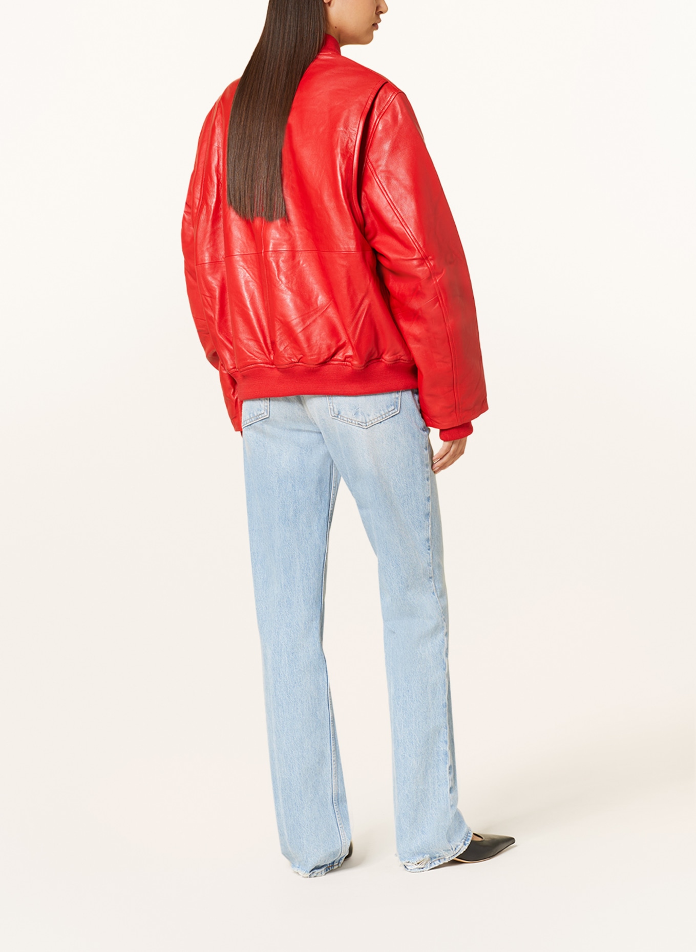 REMAIN Leather bomber jacket, Color: RED (Image 3)
