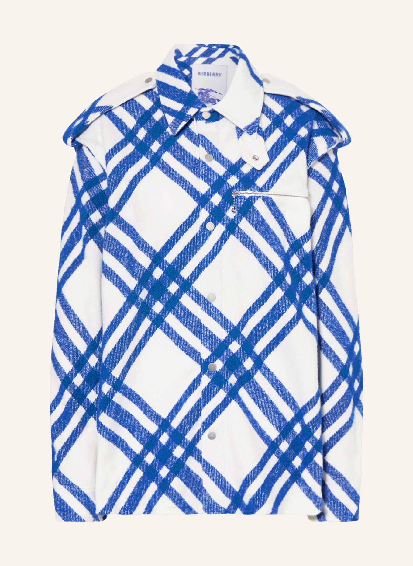BURBERRY Overshirt with alpaca, Color: BLUE/ CREAM (Image 1)