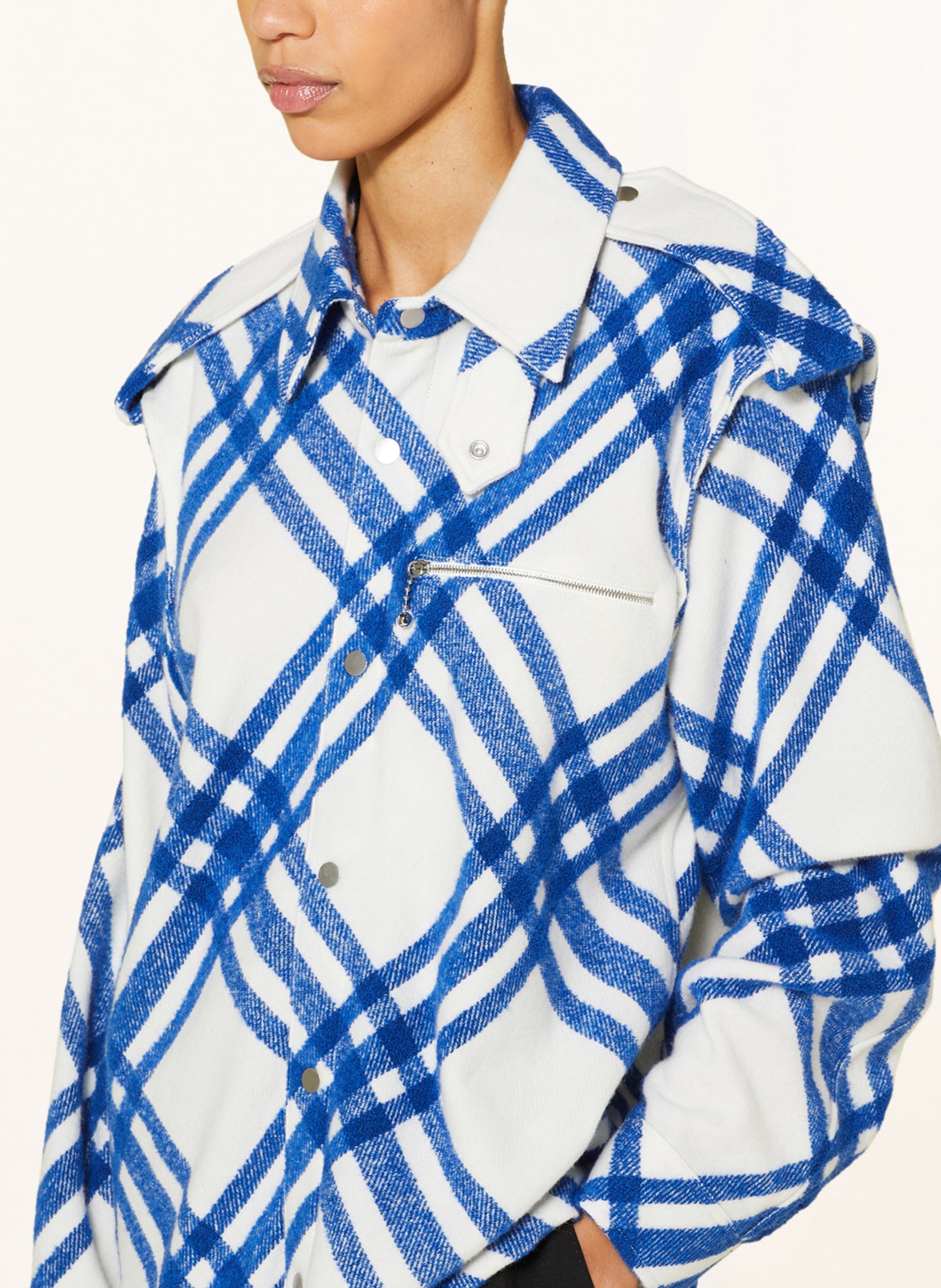 BURBERRY Overshirt with alpaca, Color: BLUE/ CREAM (Image 4)