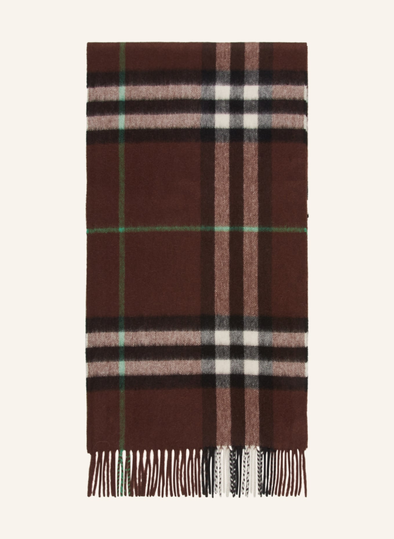 BURBERRY Cashmere scarf, Color: DARK BROWN/ CREAM/ GREEN (Image 1)