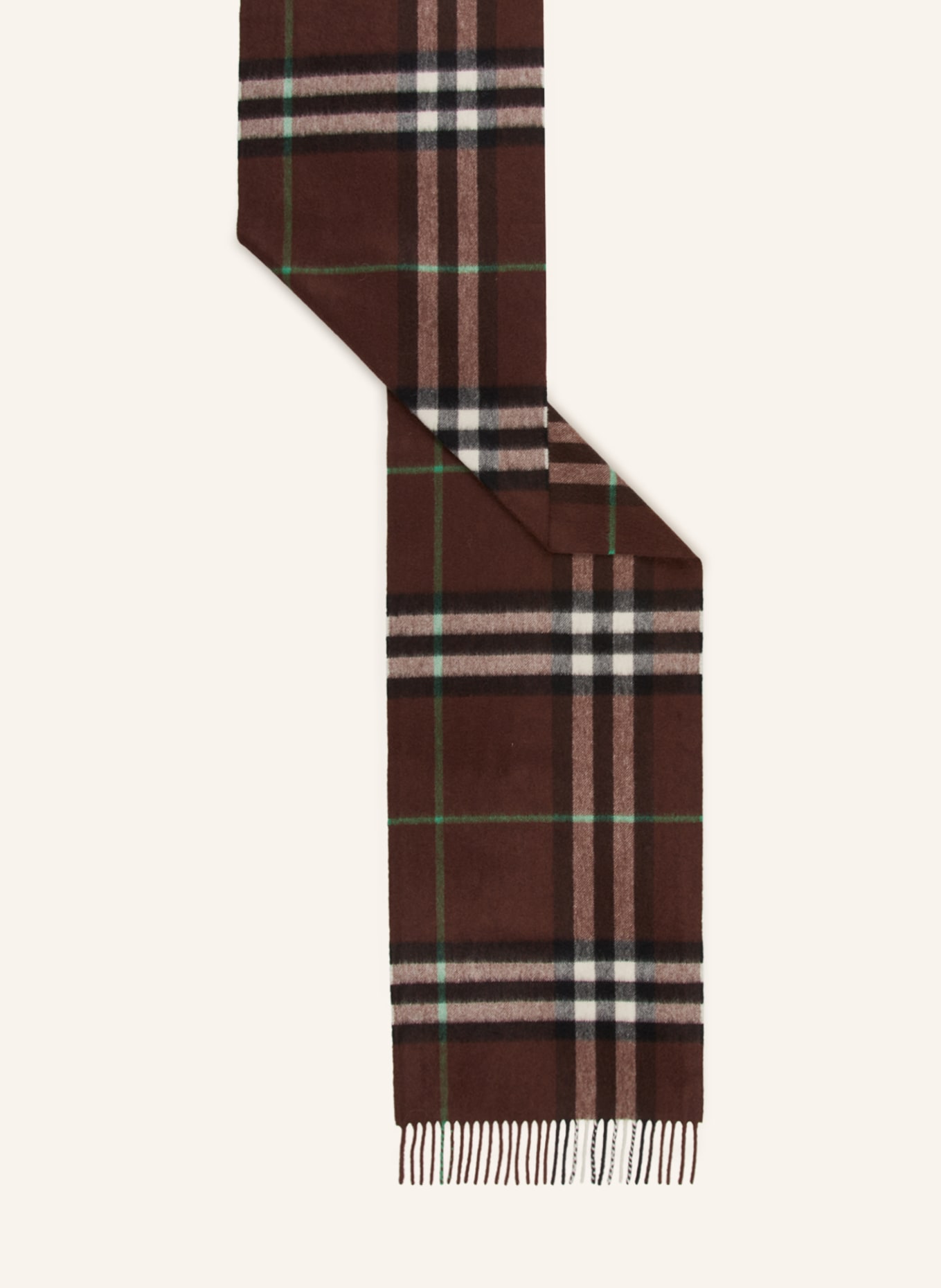 BURBERRY Cashmere scarf, Color: DARK BROWN/ CREAM/ GREEN (Image 2)