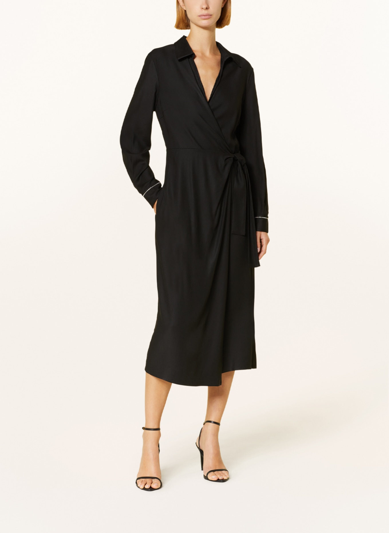 PESERICO Wrap dress, Color: BLACK/ SILVER (Image 2)