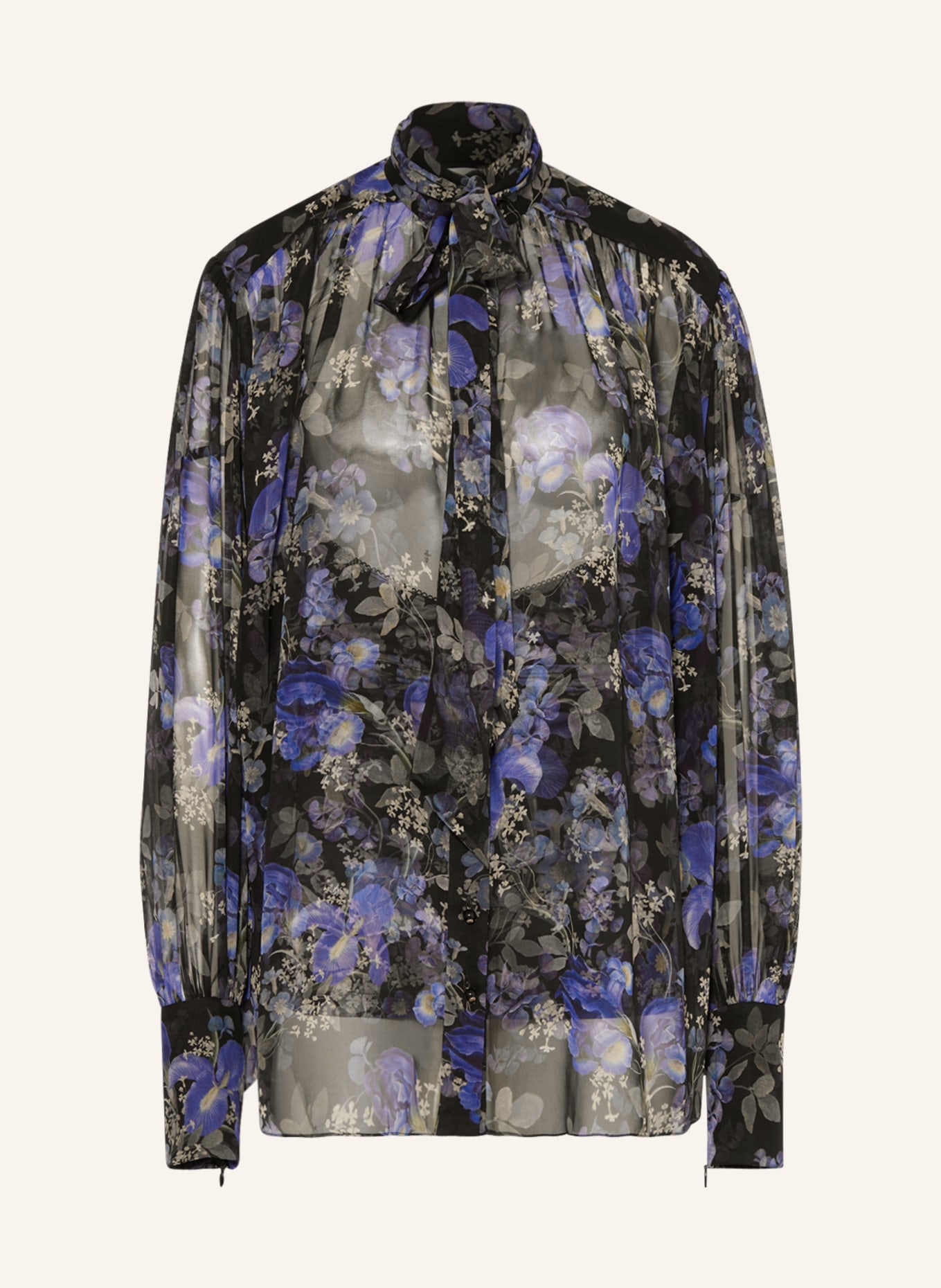 ZIMMERMANN Bluzka jedwabna LYRICAL LANTERN ze zdejmowaną kokardą, Kolor: CZARNY/ NIEBIESKI (Obrazek 1)
