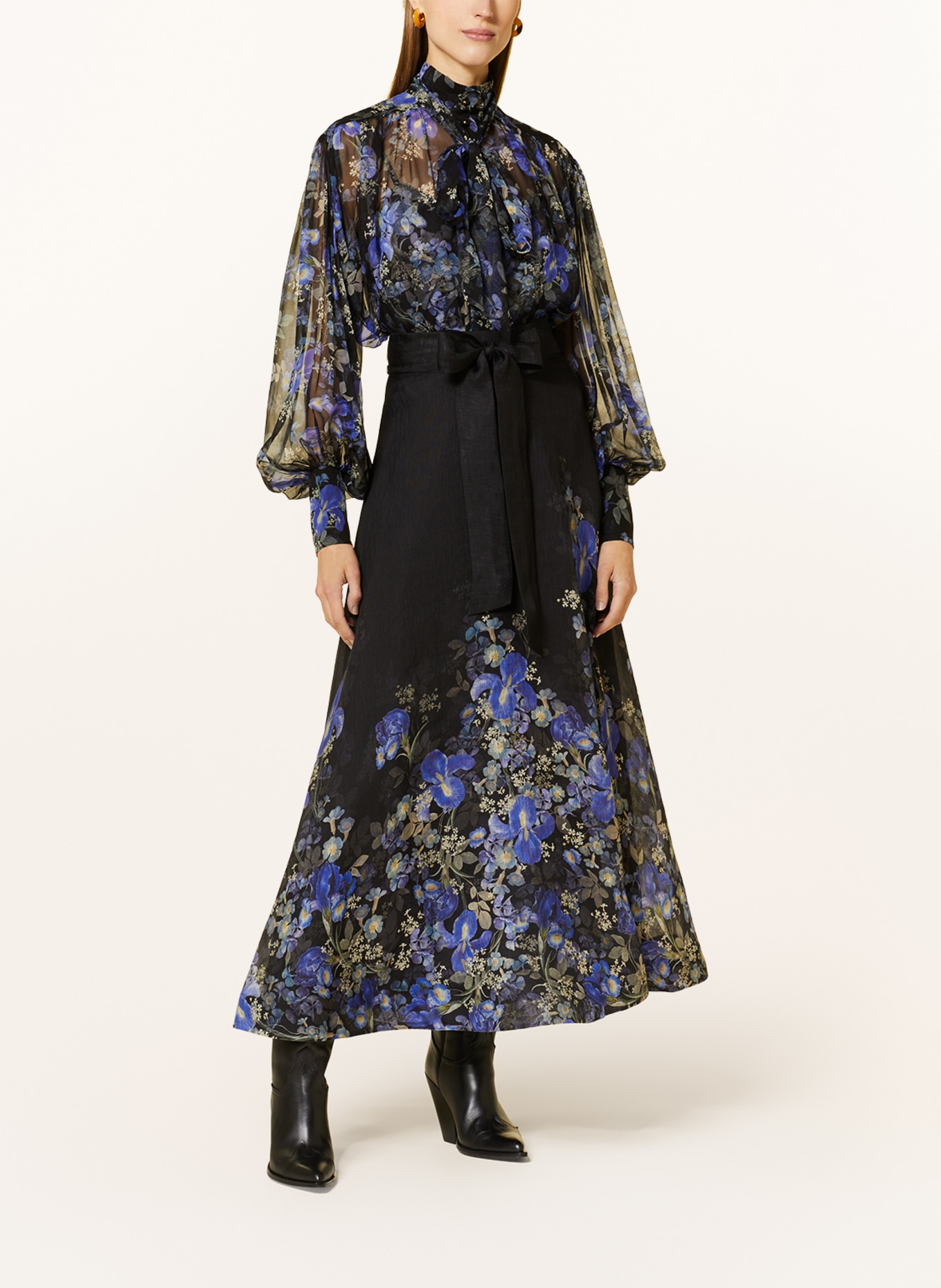 ZIMMERMANN Silk blouse LYRICAL LANTERN with detachable bow, Color: BLACK/ BLUE (Image 2)