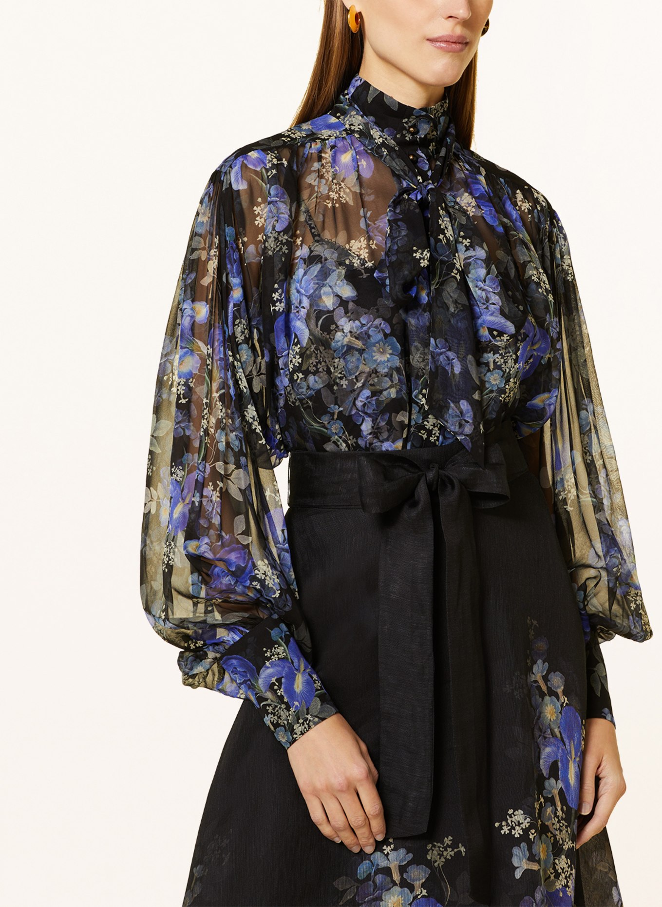 ZIMMERMANN Silk blouse LYRICAL LANTERN with detachable bow, Color: BLACK/ BLUE (Image 4)