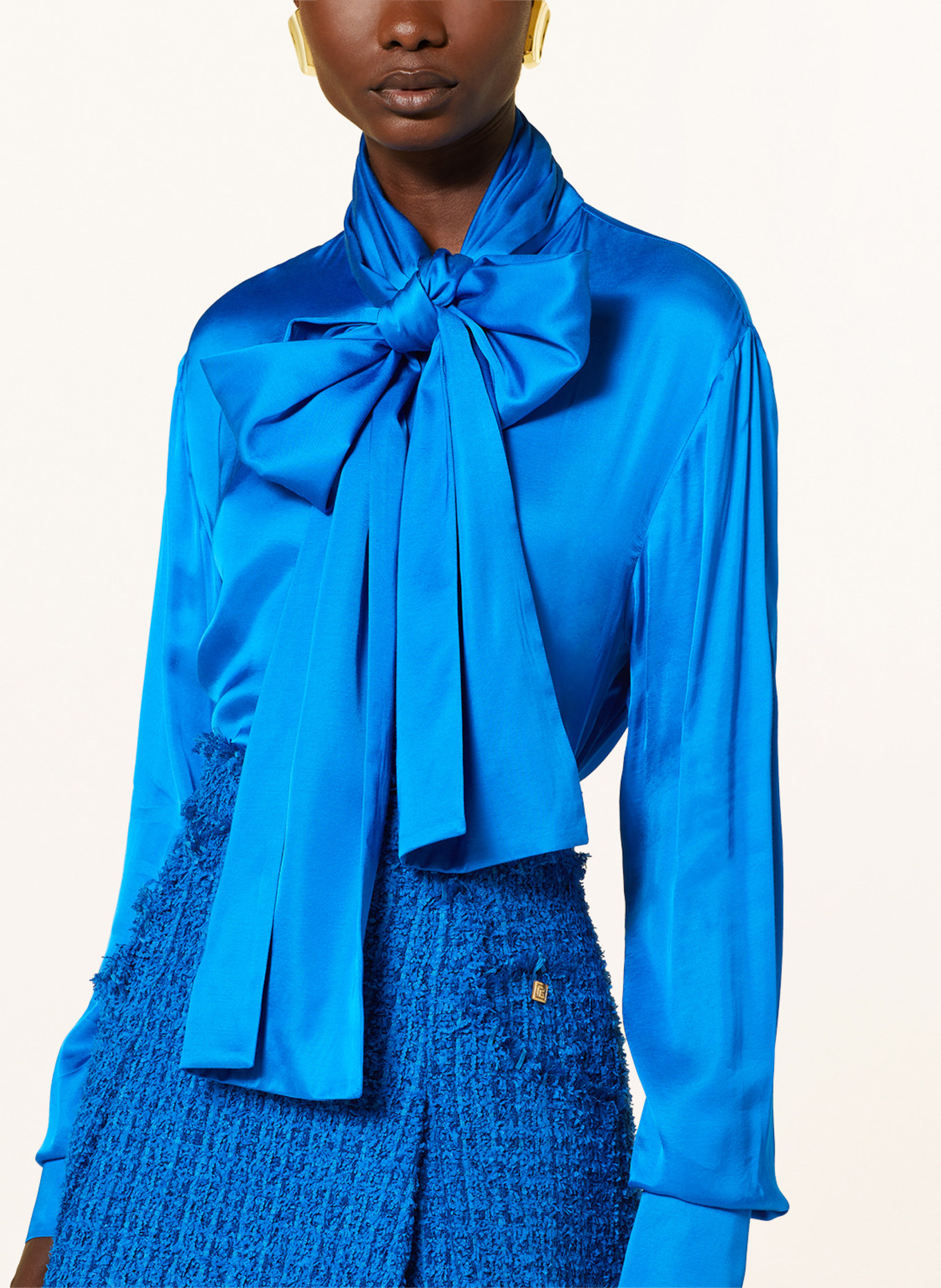 BALMAIN Satin bow-tie blouse, Color: BLUE (Image 4)