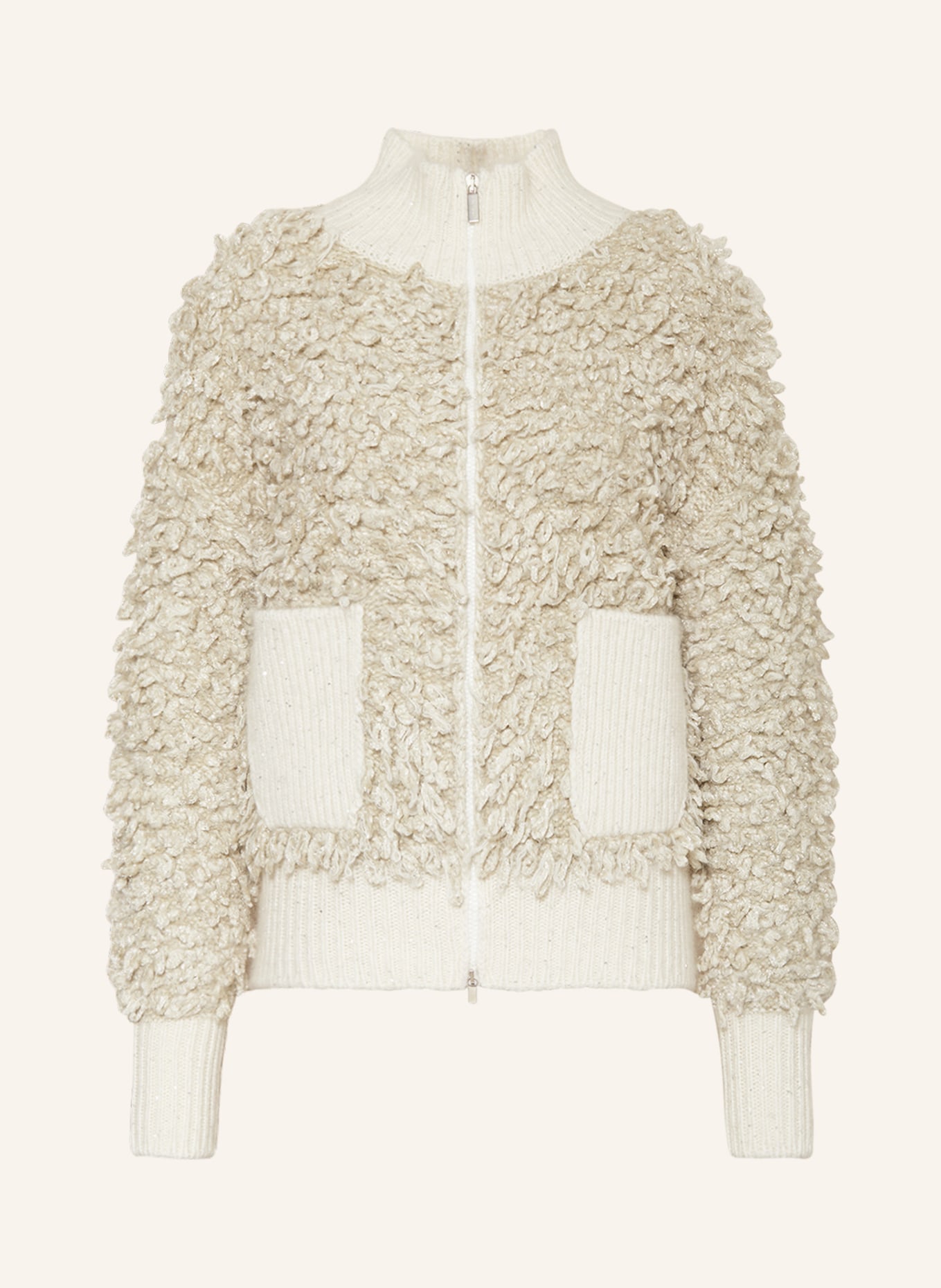 FABIANA FILIPPI Cardigan with glitter thread and Sequins, Color: WHITE/ LIGHT GRAY/ SILVER (Image 1)