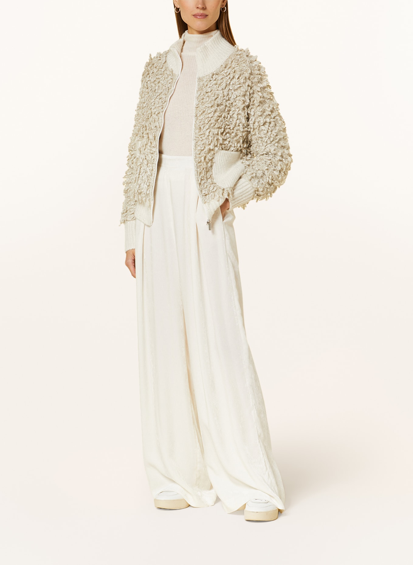 FABIANA FILIPPI Cardigan with glitter thread and Sequins, Color: WHITE/ LIGHT GRAY/ SILVER (Image 2)