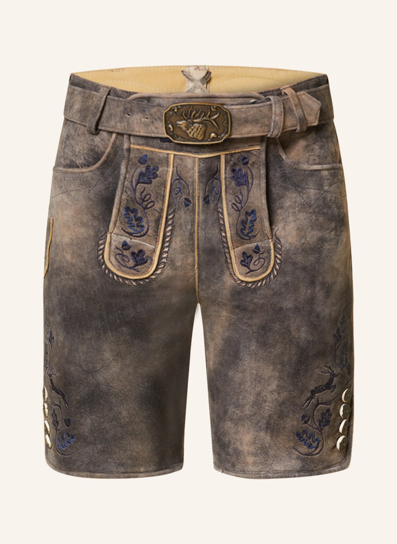 Spieth & Wensky Spodnie skórzane w stylu ludowym, Kolor: SZAROBRĄZOWY/ GRANATOWY (Obrazek 1)