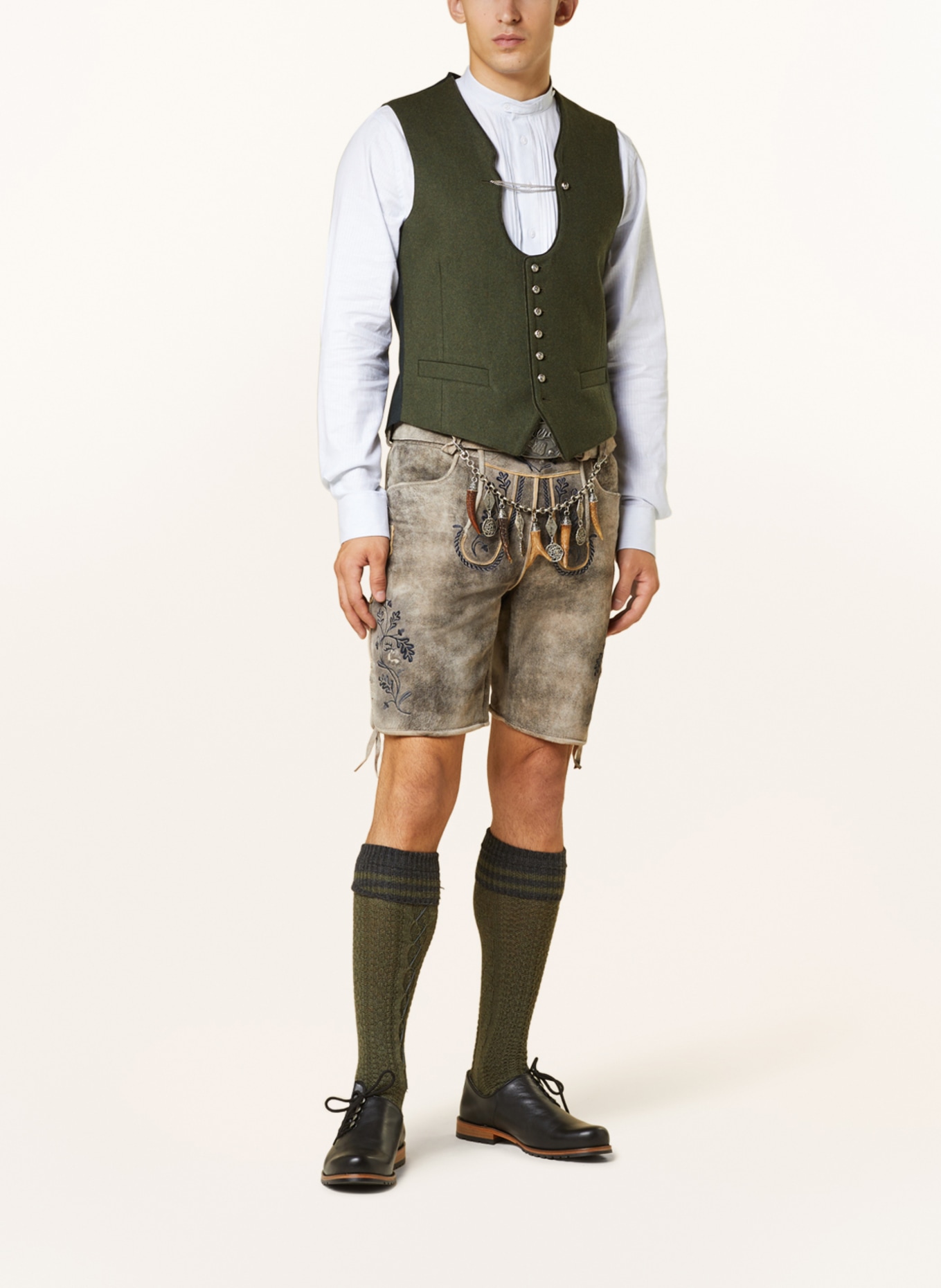 Spieth & Wensky Spodnie skórzane w stylu ludowym BAXTER, Kolor: SZAROBRĄZOWY (Obrazek 2)