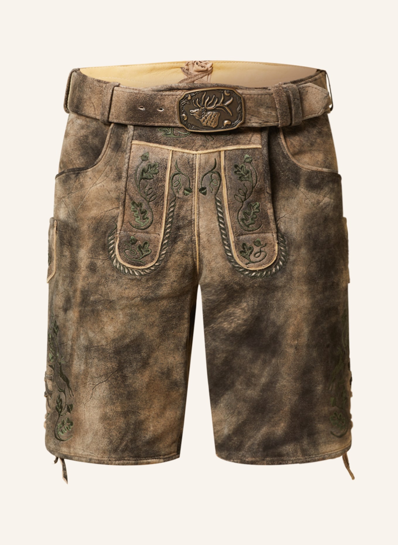 Spieth & Wensky Spodnie skórzane w stylu ludowym BOTWIN, Kolor: CIEMNOBRĄZOWY/ OLIWKOWY (Obrazek 1)