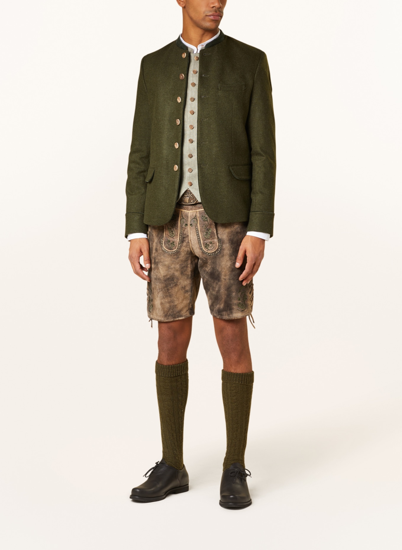 Spieth & Wensky Spodnie skórzane w stylu ludowym BOTWIN, Kolor: CIEMNOBRĄZOWY/ OLIWKOWY (Obrazek 2)