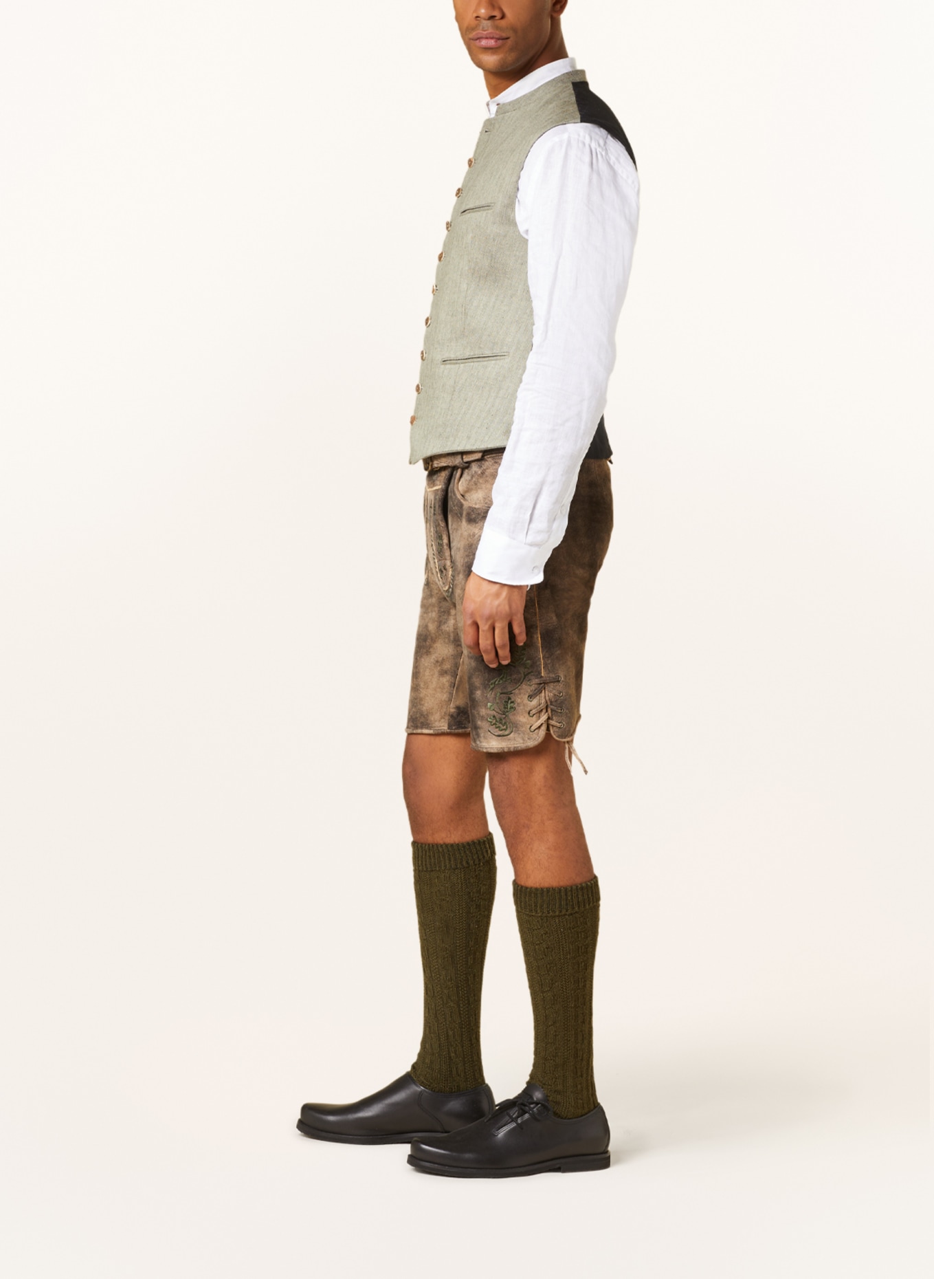 Spieth & Wensky Spodnie skórzane w stylu ludowym BOTWIN, Kolor: CIEMNOBRĄZOWY/ OLIWKOWY (Obrazek 4)