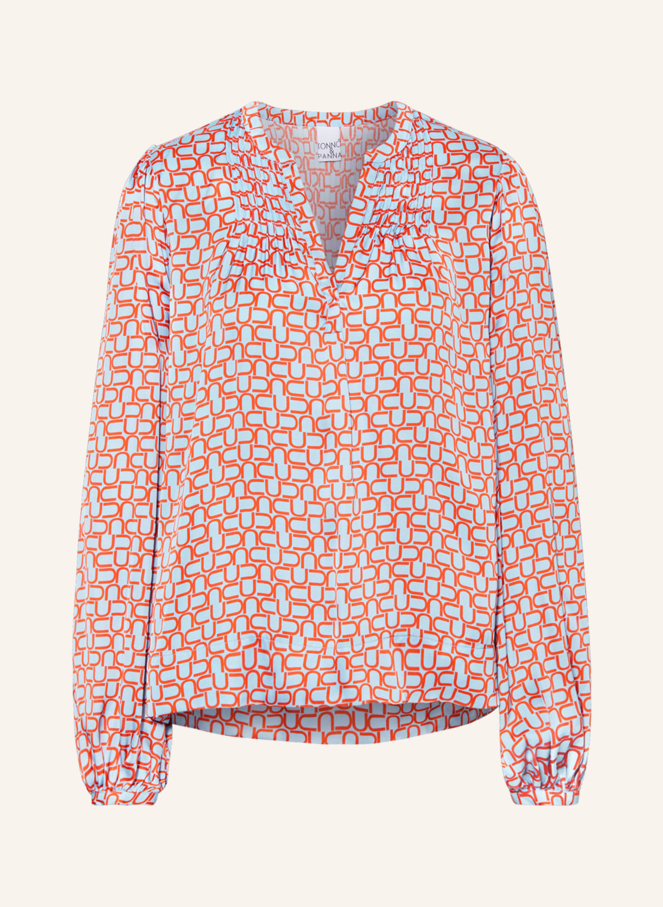TONNO & PANNA Shirt blouse MAJVI made of satin, Color: LIGHT BLUE/ ORANGE (Image 1)