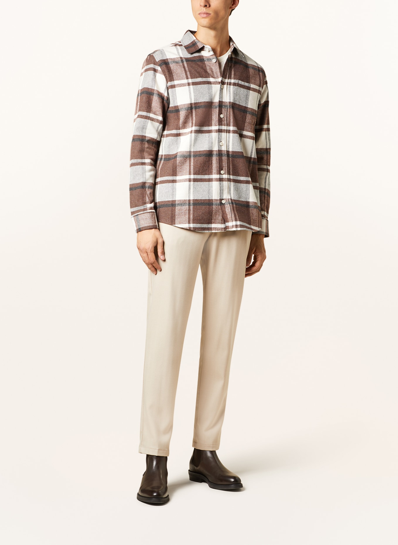 LES DEUX Flannel overshirt JEREMY, Color: WHITE/ BROWN/ GRAY (Image 2)