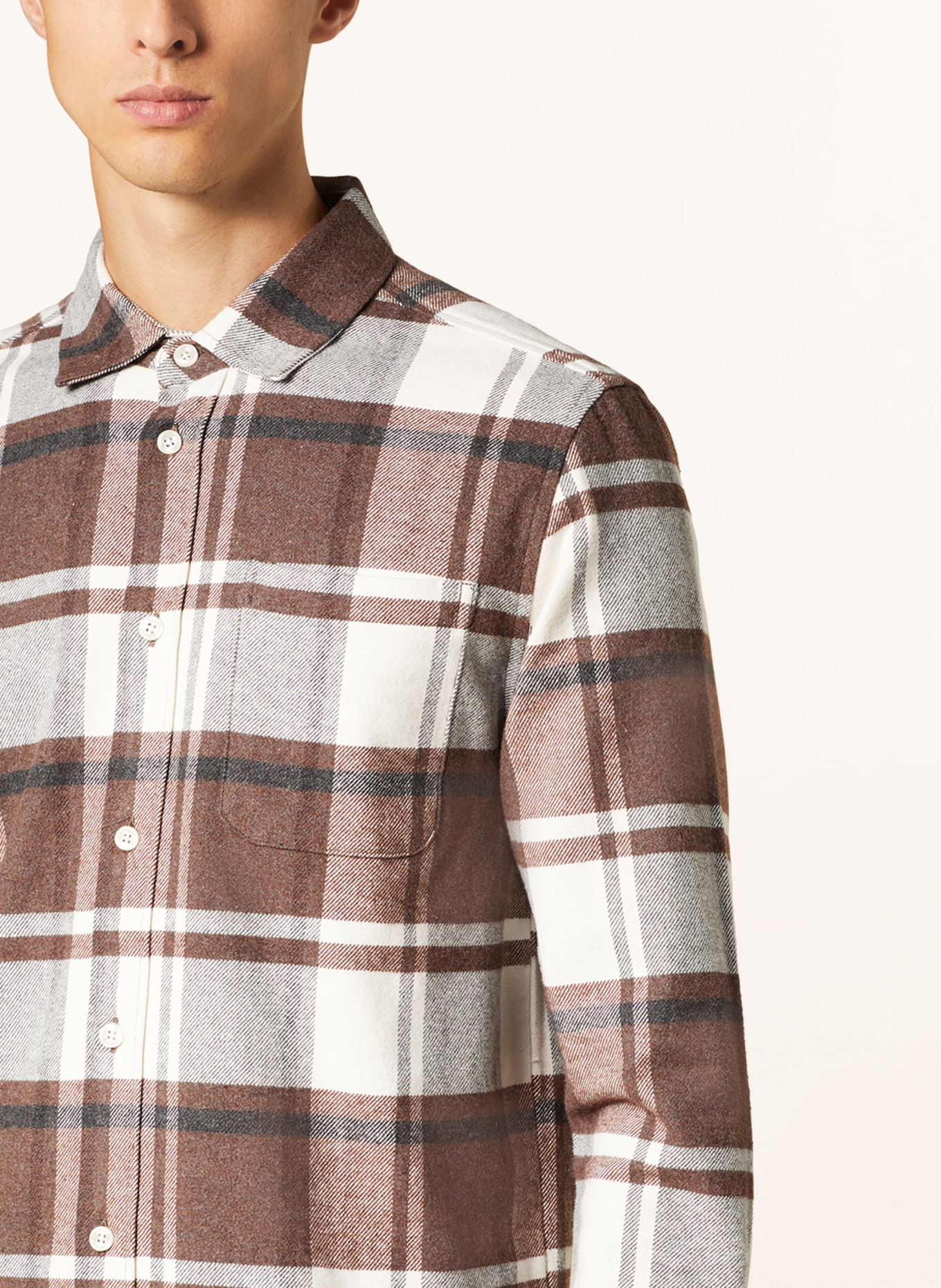 LES DEUX Flannel overshirt JEREMY, Color: WHITE/ BROWN/ GRAY (Image 4)