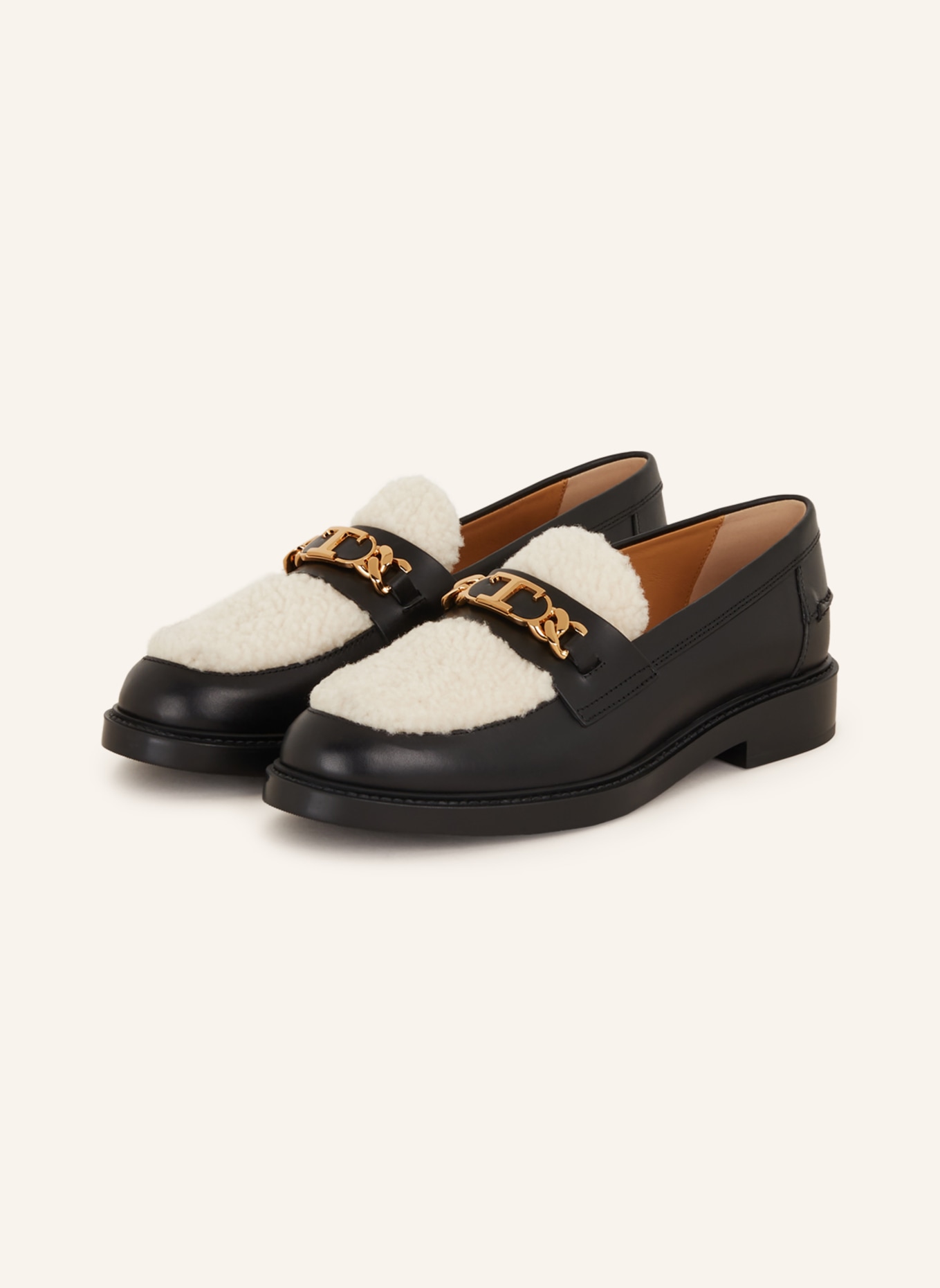 TOD'S Loafers with real fur, Color: BLACK/ ECRU (Image 1)