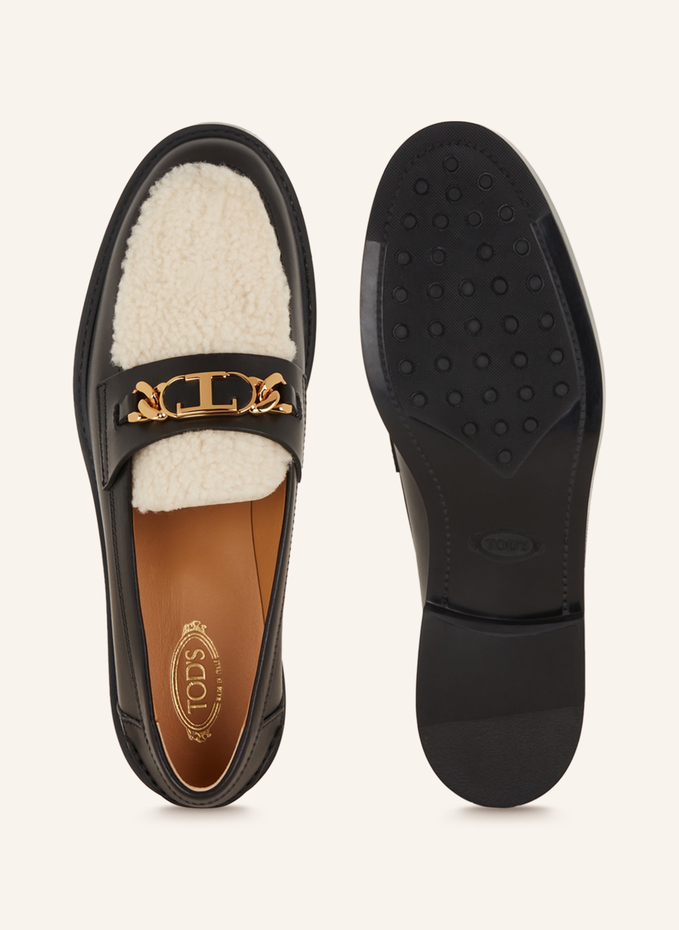 TOD'S Loafers with real fur, Color: BLACK/ ECRU (Image 5)