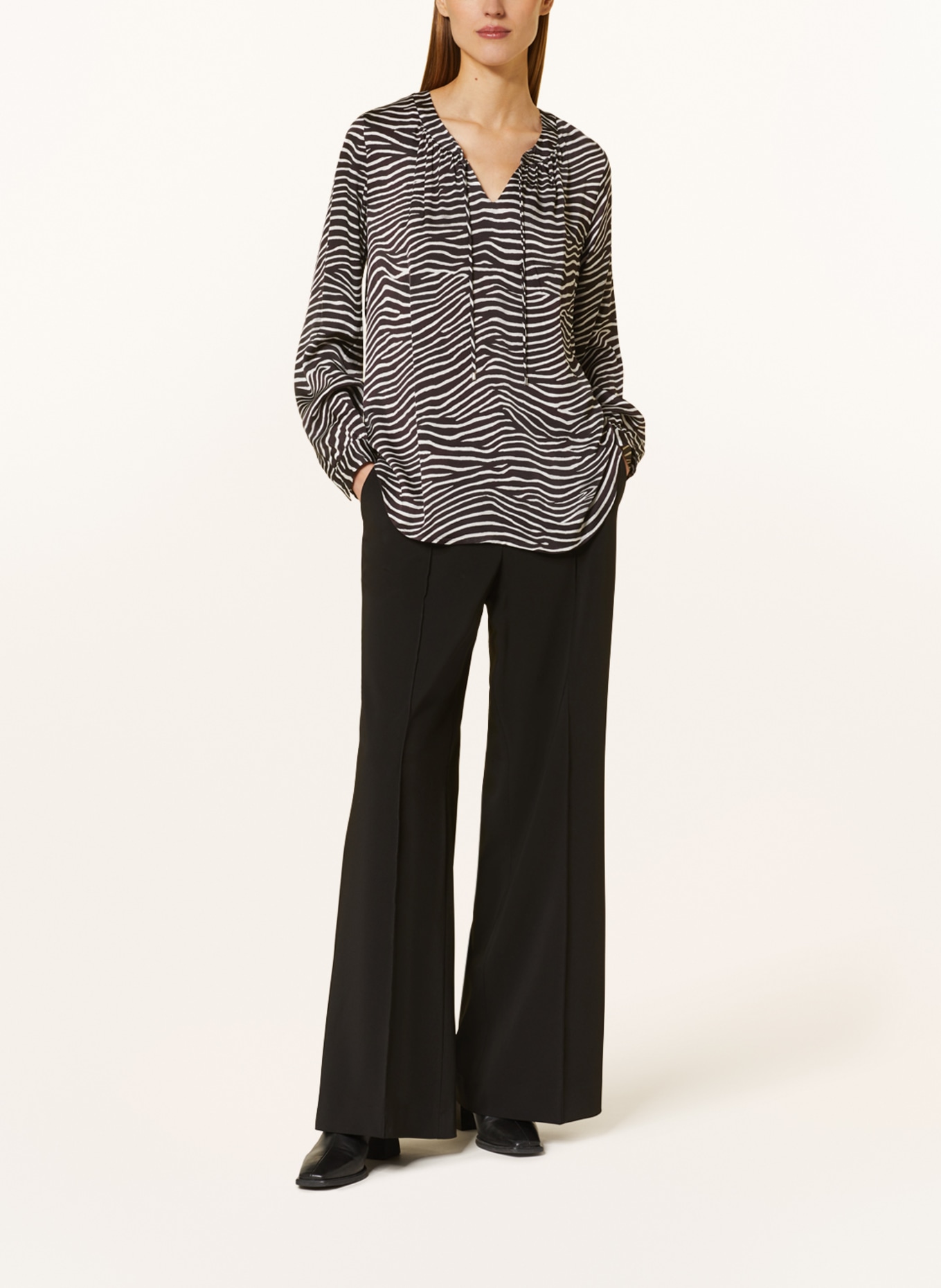 lilienfels Shirt blouse in satin, Color: BLACK/ WHITE (Image 2)