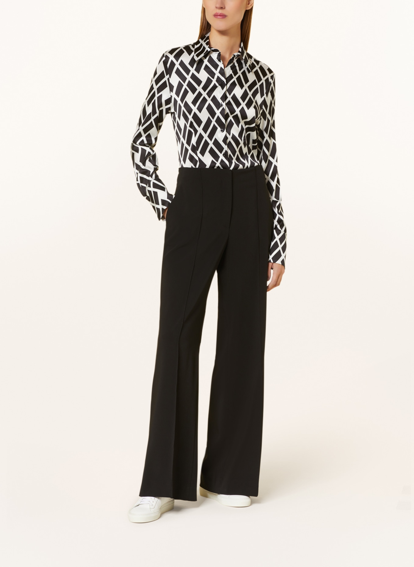 lilienfels Satin shirt blouse, Color: BLACK/ WHITE (Image 2)